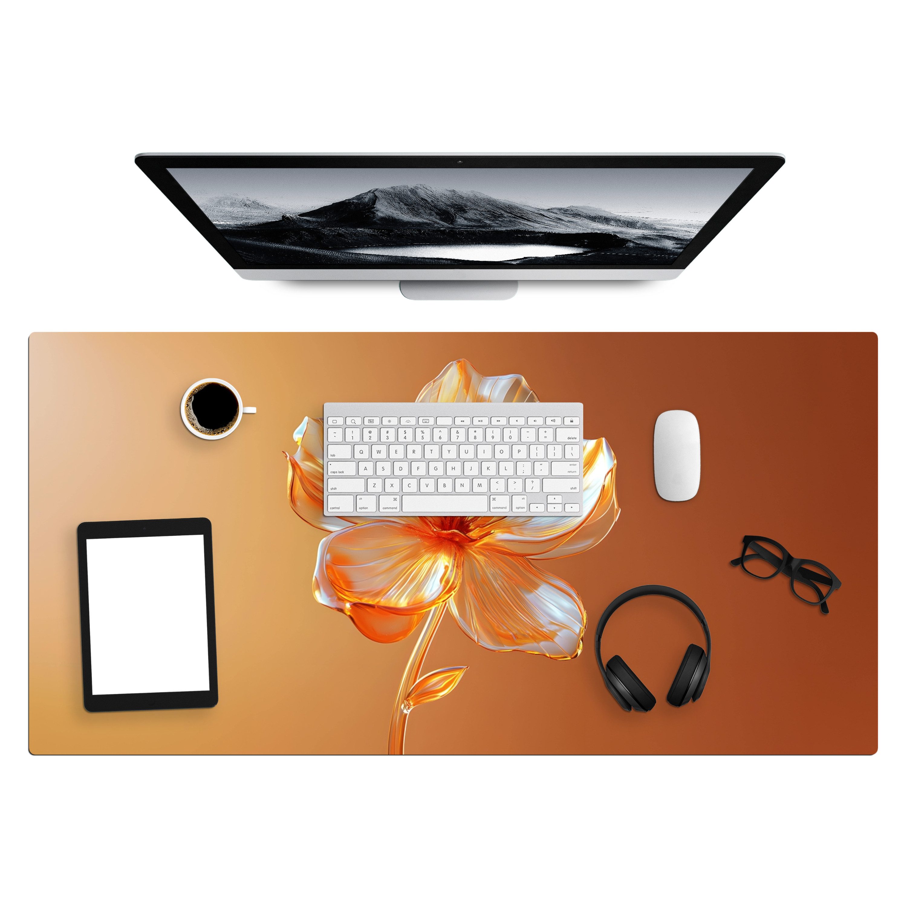 MuchoWow Gaming Mauspad Gläser - Blume - Orange (1-St), Gaming Mousepad XXL, Schreibtischunterlage, Gaming Zubehör, 100x50 cm