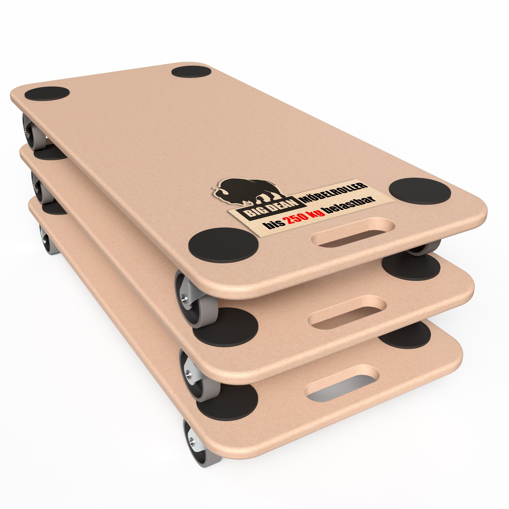 BigDean Schwerlastrolle 3 Materialtransporter 250kg Schwerlast Möbelroller, (Set, 3-St., Möbelroller), Möbelhund, Möbelroller, MDF-Natur, Antirutschpads, Sanfte TPE-Rollen