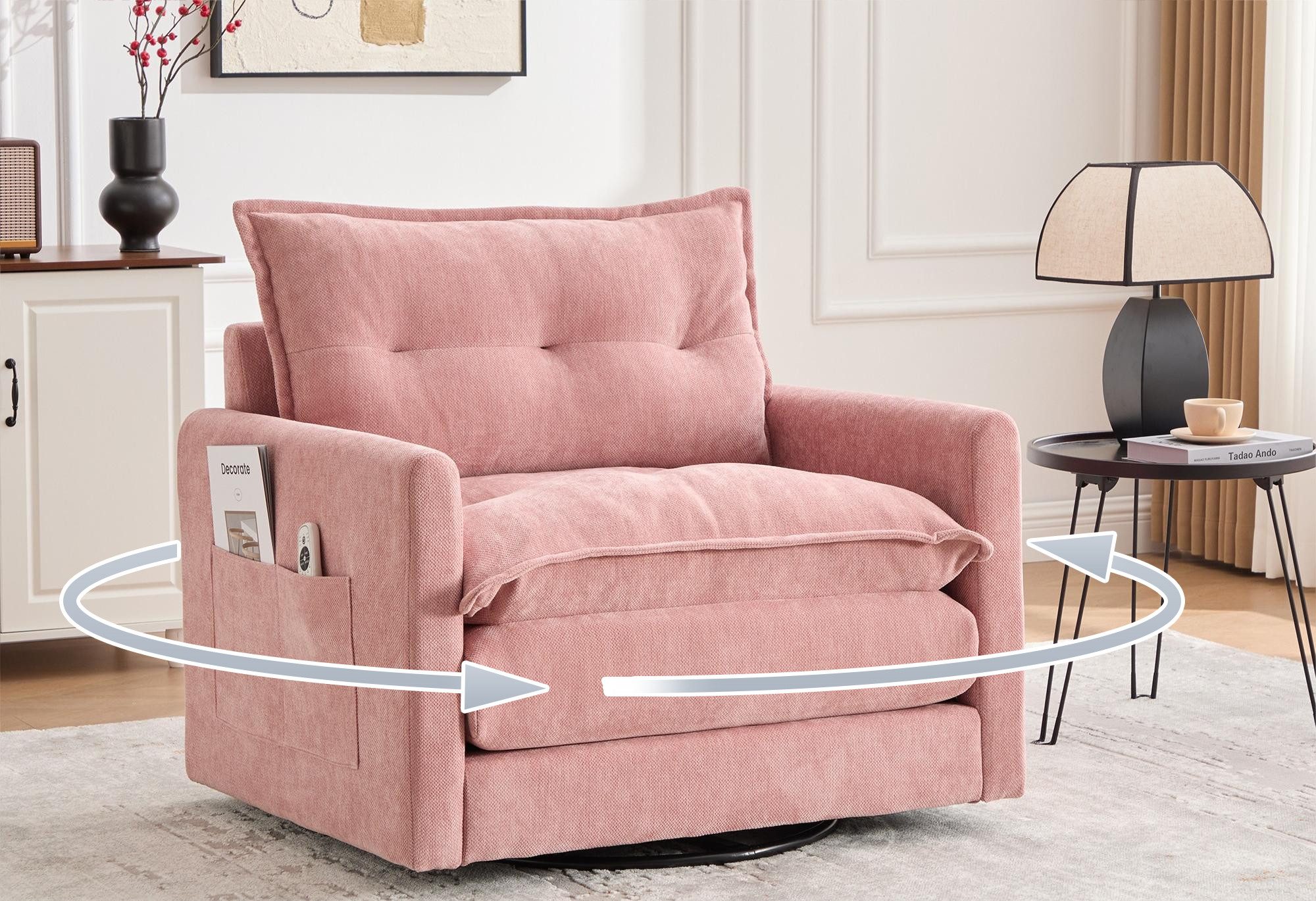 LVHOM Drehsessel Dreh-Loungesessel 360°, XXL Sitzbreite, Seitentasche, 150kg Tragkraft (92x74x67cm, 4 Farben, hochwertiger Chenille)