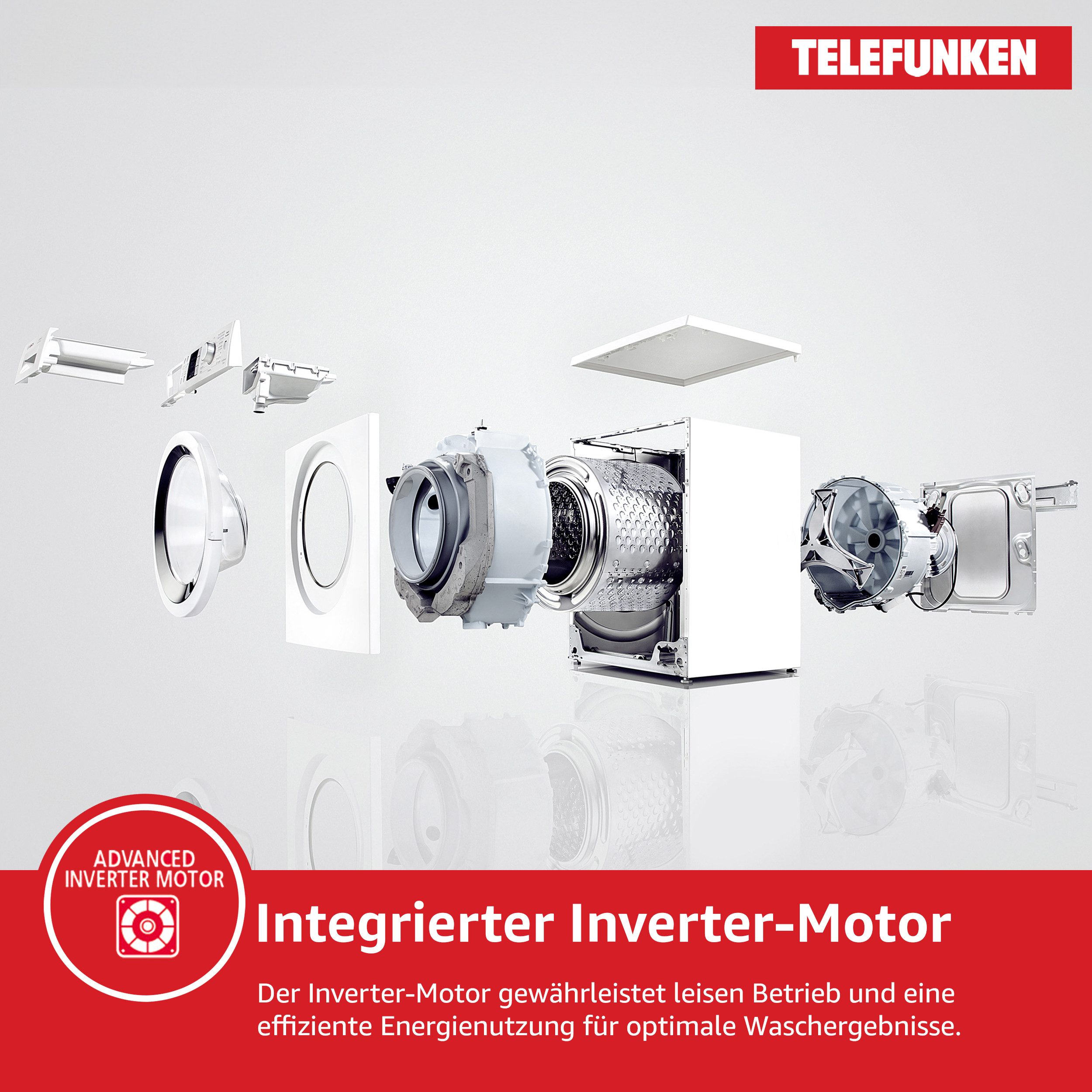 Telefunken Waschmaschine W-8-1400-A-W, 8 kg, 1400 U/min, AquaStop, Inverter Motor, Schontrommel, 8kg, Leise & Effizient, weiß – Bild 4 von 5