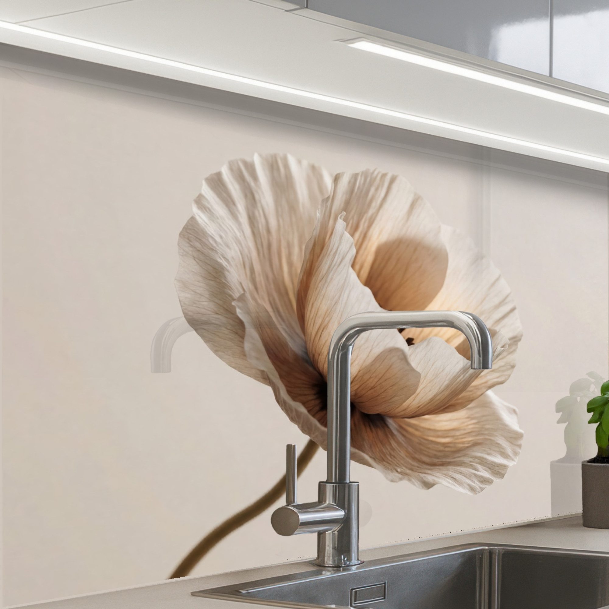 KitchenYeah Küchenrückwand Muster selbstklebend (keine Folie) Blume - Beige - Creme, (1-tlg), Spritzschutz, Küche, Rückwand, Küchenwand, Küchenfront, 30x20 cm