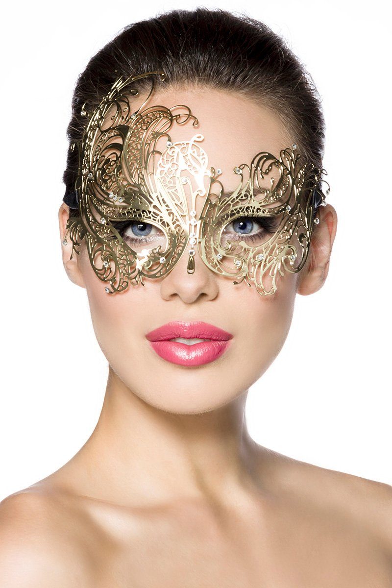 Andalous Dessous Erotik-Maske Metallmaske goldfarben Blumenmuster Augenmaske