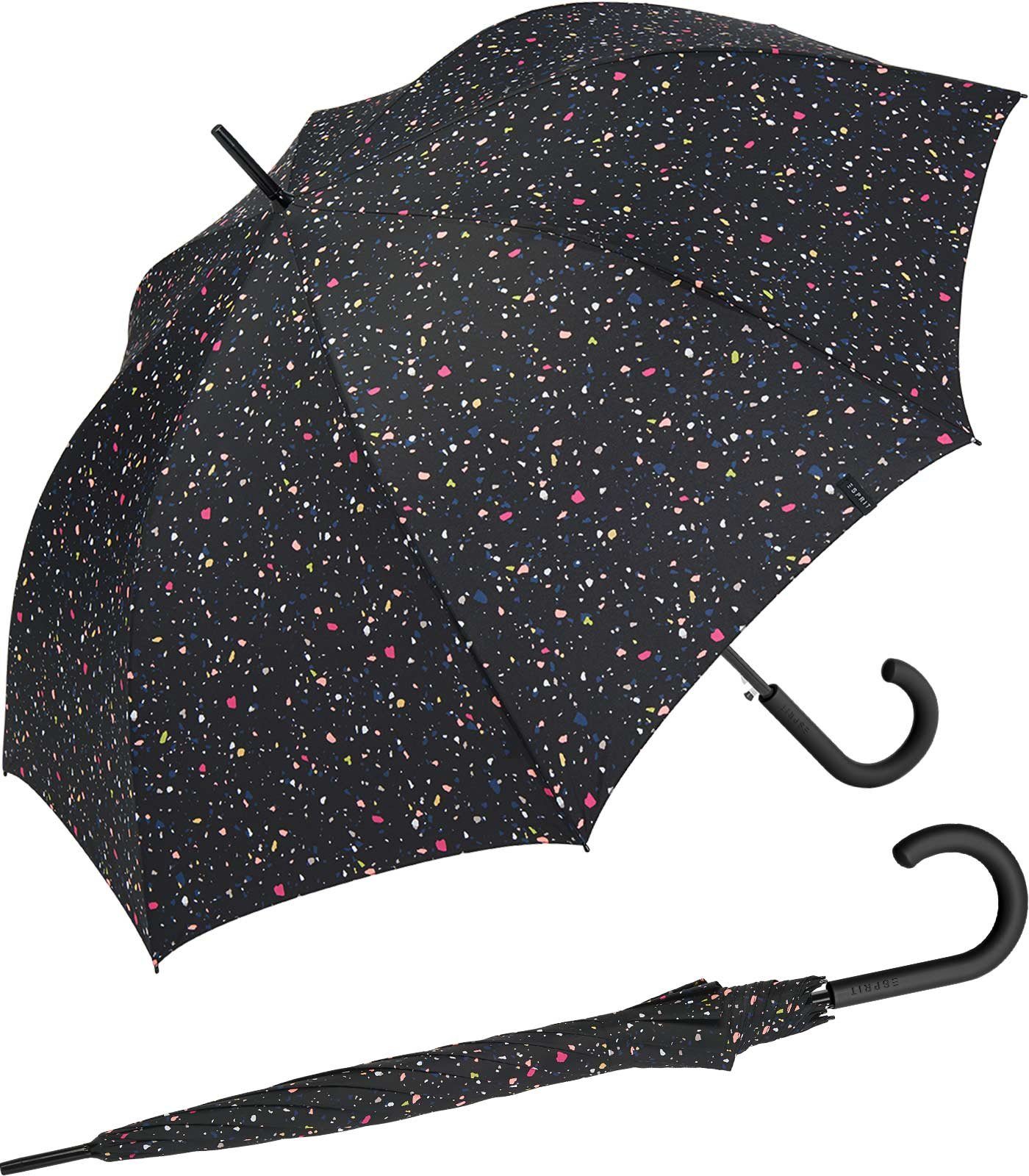 Esprit Dots - Damen groß, schwarz, - Sternenmuster stabil, Auf-Automatik verspieltem Langregenschirm mit Terrazzo