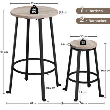 Yaheetech Bar-Set, (Set, 1 Bartisch mit 2 Barhockern), Stehtisch(67 x H 94 cm) mit 2 Stühlen