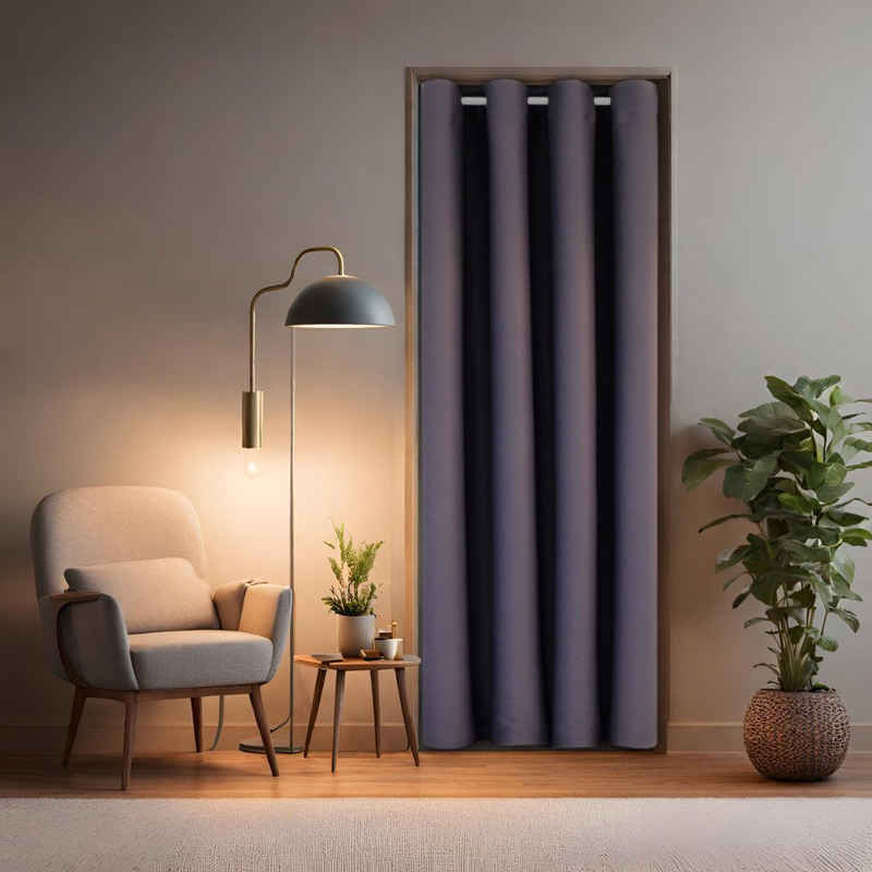 Türvorhang für alle gängigen Türgrößen, Thermovorhang (ohne Stange) Türgardine, tinycurtains, Ösen (1 St), abdunkelnd, 100% Polyester, blickdicht grau Nebula 200x150cm Vorhang für Tür, Schrank & Fenster