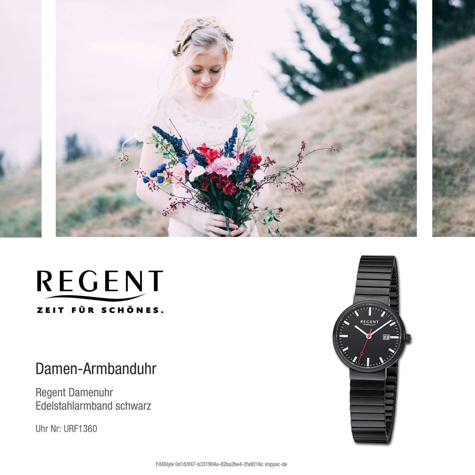 Regent Quarzuhr Regent Damen Armbanduhr rundes 29mm) Gehäuse, Analog, schwarz, extragroß Damenuhr (ca Edelstahlarmband