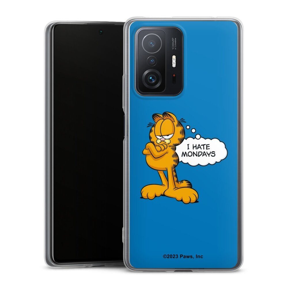 DeinDesign Handyhülle Garfield Katze Spruch Garfield I Hate Mondays Blue, Xiaomi 11T Pro 5G Slim Case Silikon Hülle Ultra Dünn Schutzhülle