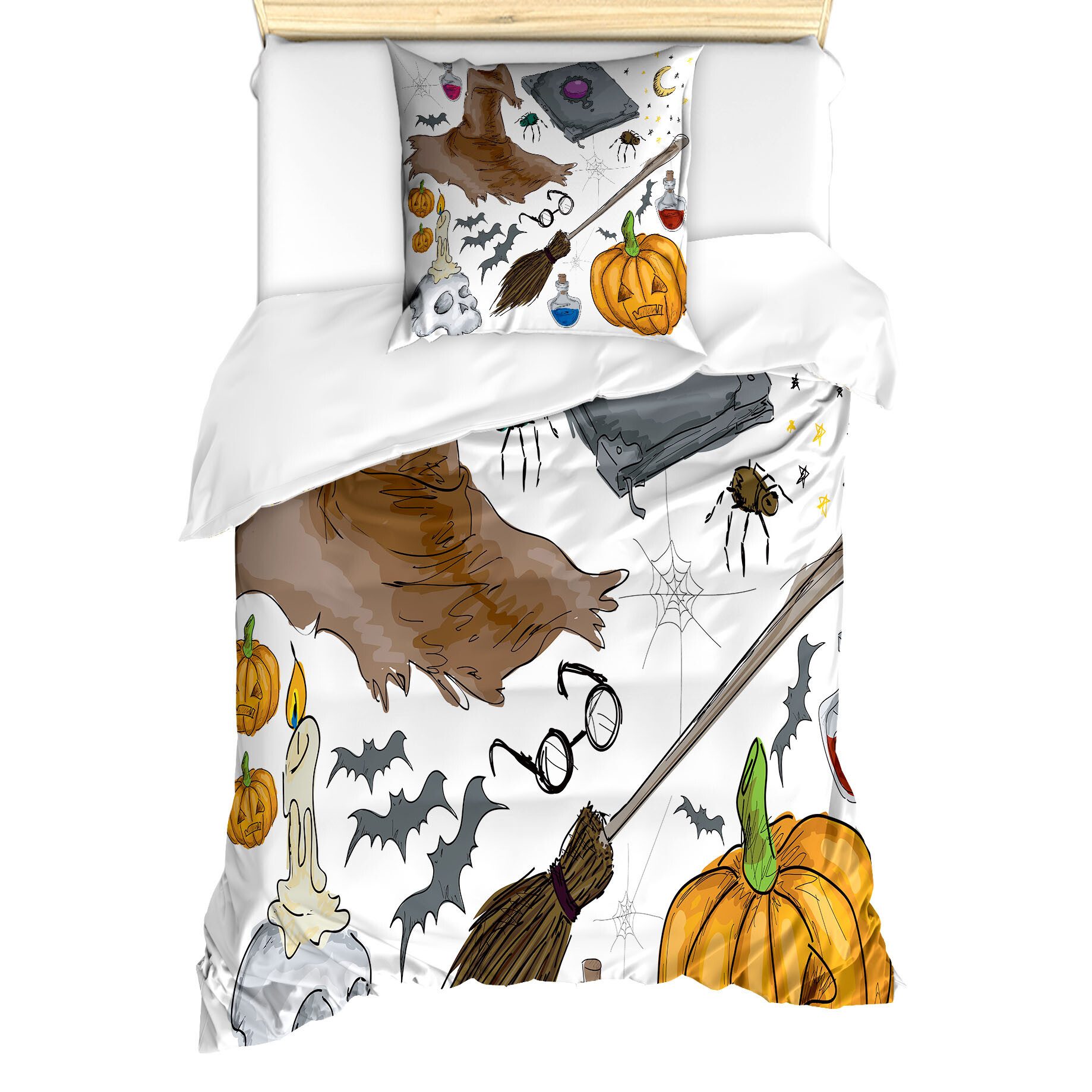 Abakuhaus Bettwäsche Milbensicher Allergiker geeignet mit Kissenbezug, Microfaser, Halloween Kürbis-Schädel