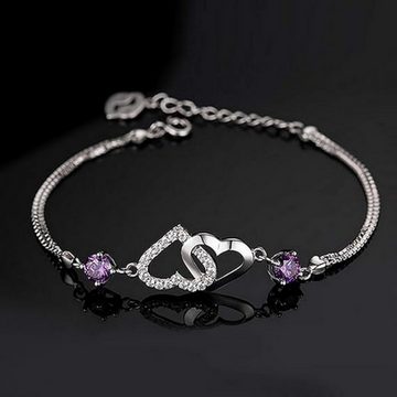 Felino Silberarmband Armband Herz Herzen Diamanten Damen Frauen Lila Geschenk Schmuckset (1-tlg), 925 Sterling Silber