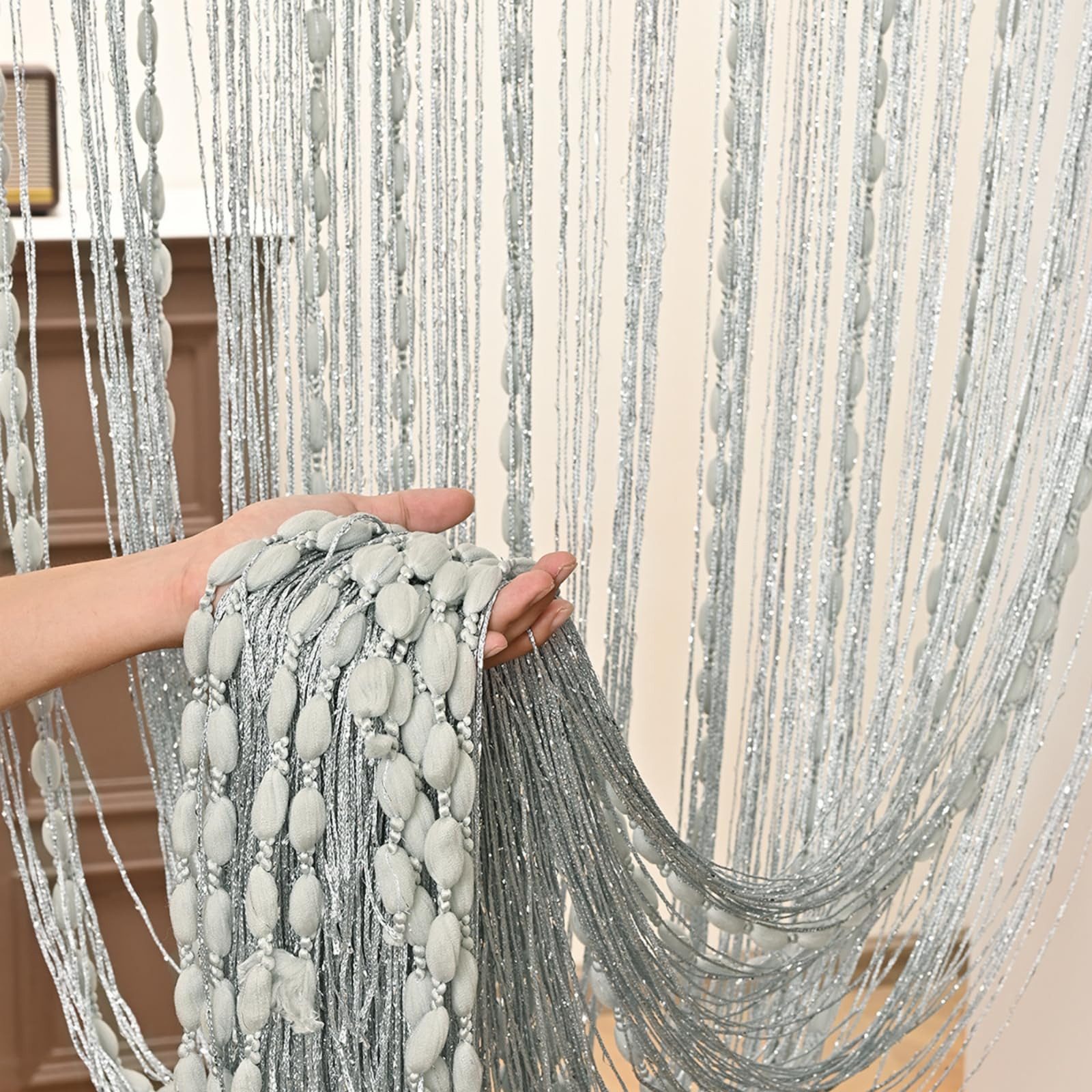 Zyronn Fadenvorhang Türvorhang Fadengardine Raumteiler Fadenstores (1 St), gestreifter Vorhang/Querbehang, 100 x 200 cm,Stangendurchzug