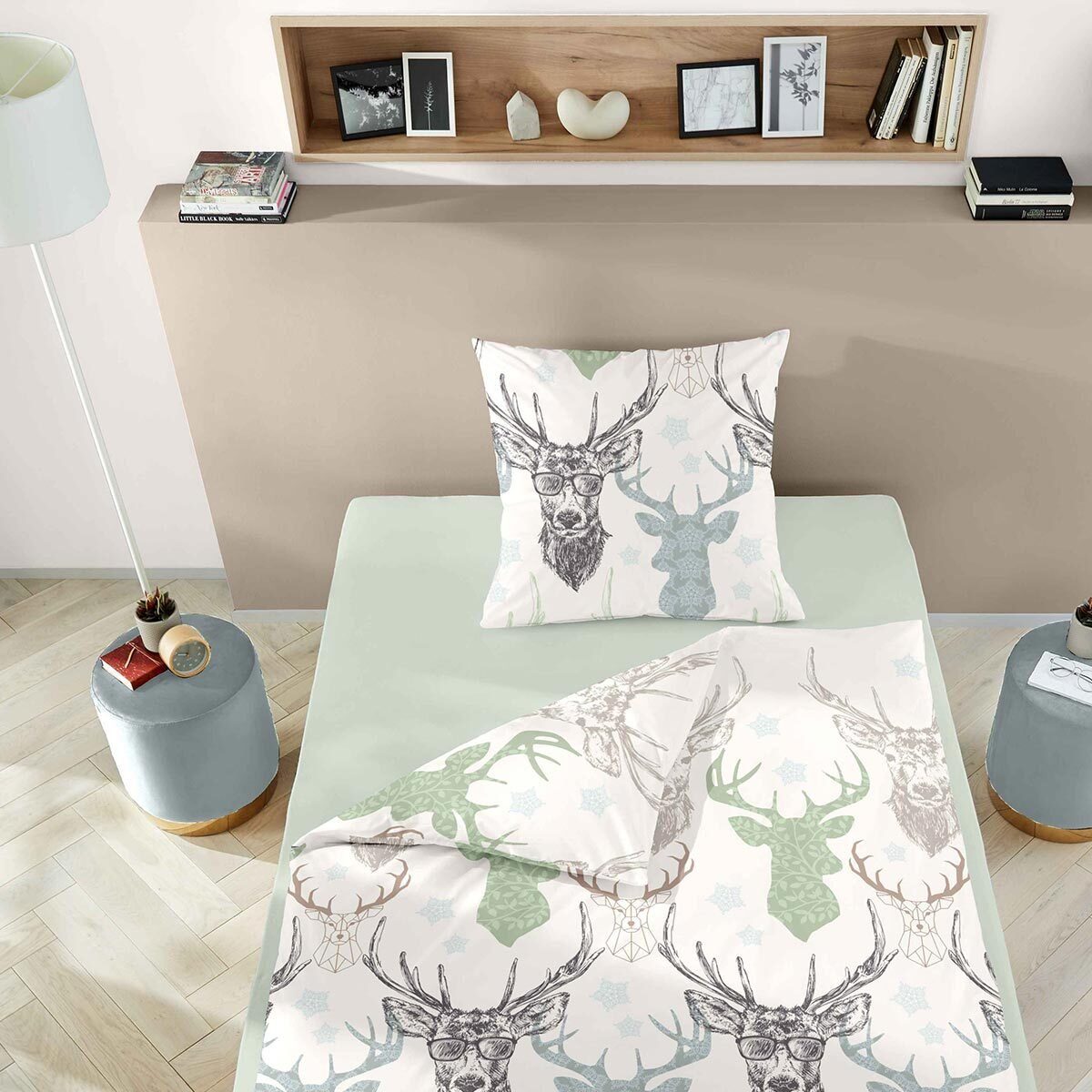 TRAUMSCHLAF Bettwäsche Hirsch mit Brille, Biber, 2 teilig, Biberbettwäsche günstig online kaufen