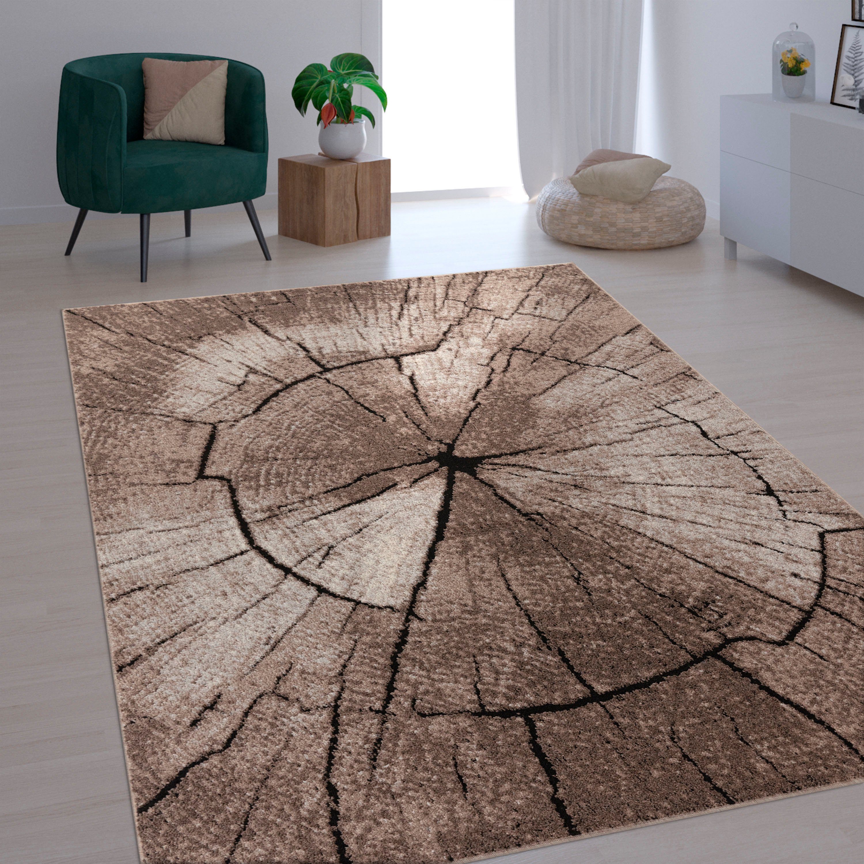 Paco Home Teppich Rodos 605, rechteckig, Höhe: 18 mm, Kurzflor, Motiv Baumstumpf, Holz, ideal im Wohnzimmer & Schlafzimmer