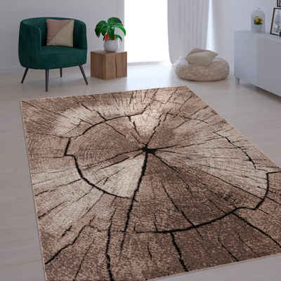 Teppich Rodos 605, Paco Home, rechteckig, Höhe: 18 mm, Kurzflor, Motiv Baumstumpf, Holz, ideal im Wohnzimmer & Schlafzimmer
