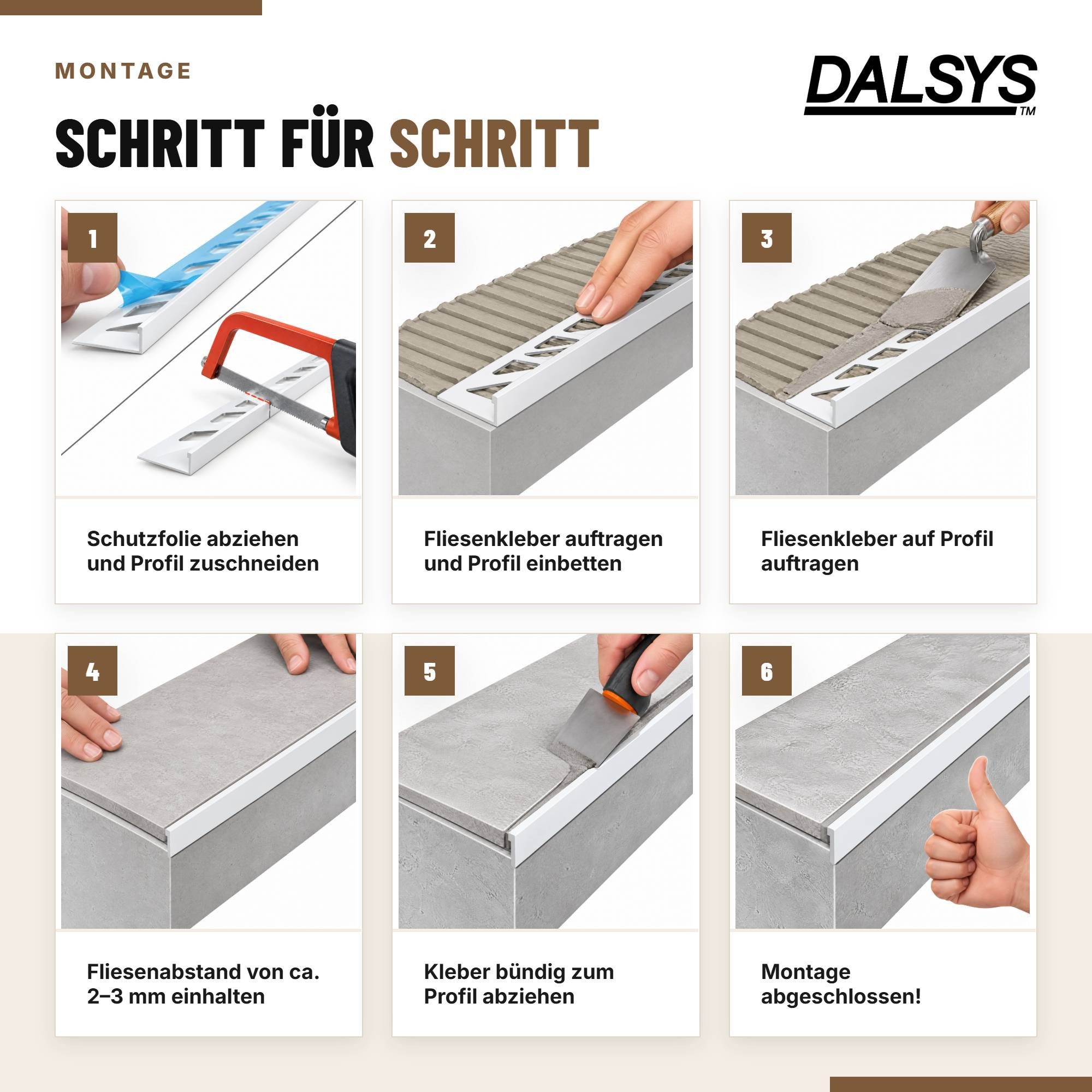 Dalsys Profil Fliesenschiene Winkelprofil Aluminium (eloxiert) Schwarz 2m x 10mm), Fliesenprofil – Bild 4 von 5