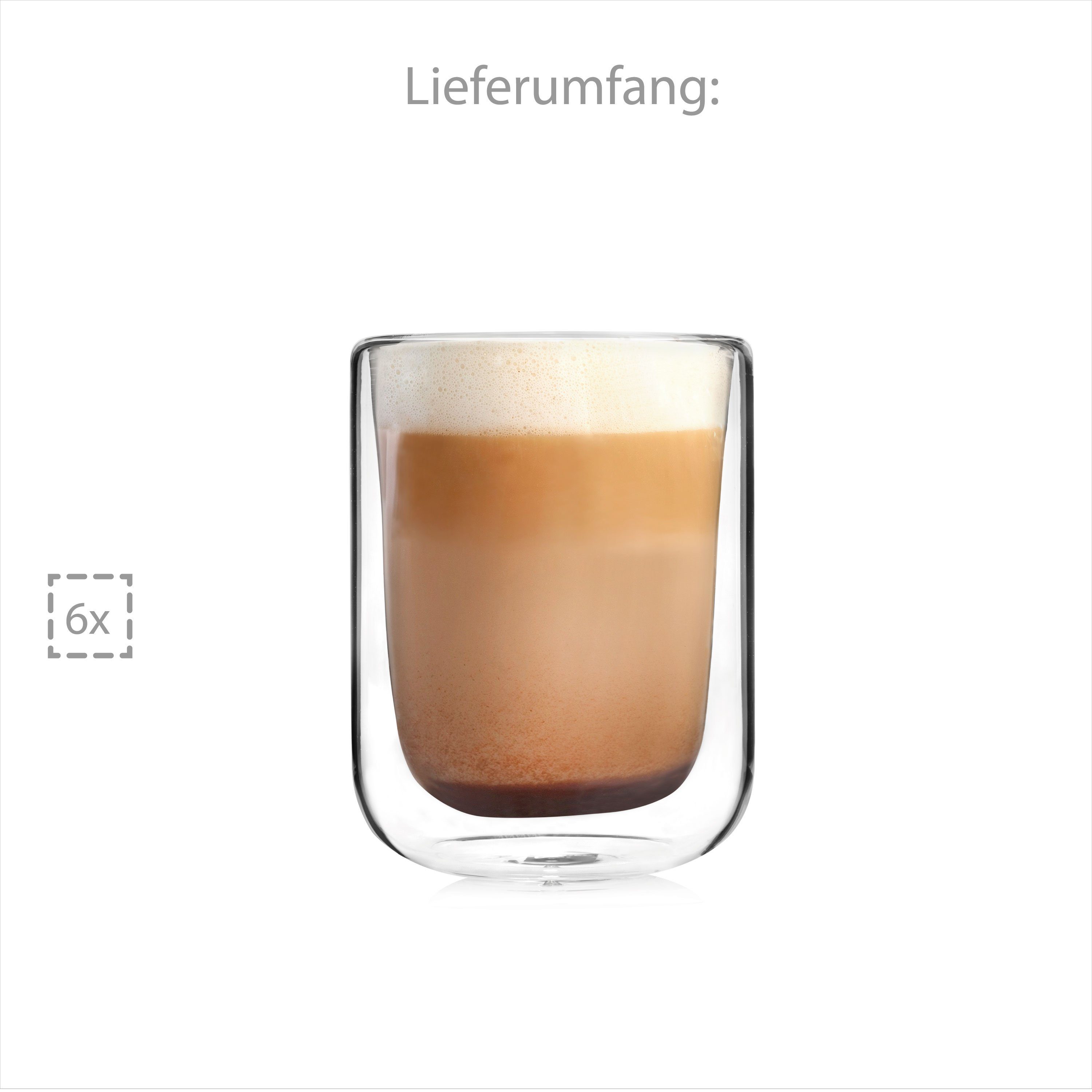 Gläserset doppelwandig, Thermoglas spülmaschinengeeignet Glas, SÄNGER Cappuccino 330 ml,