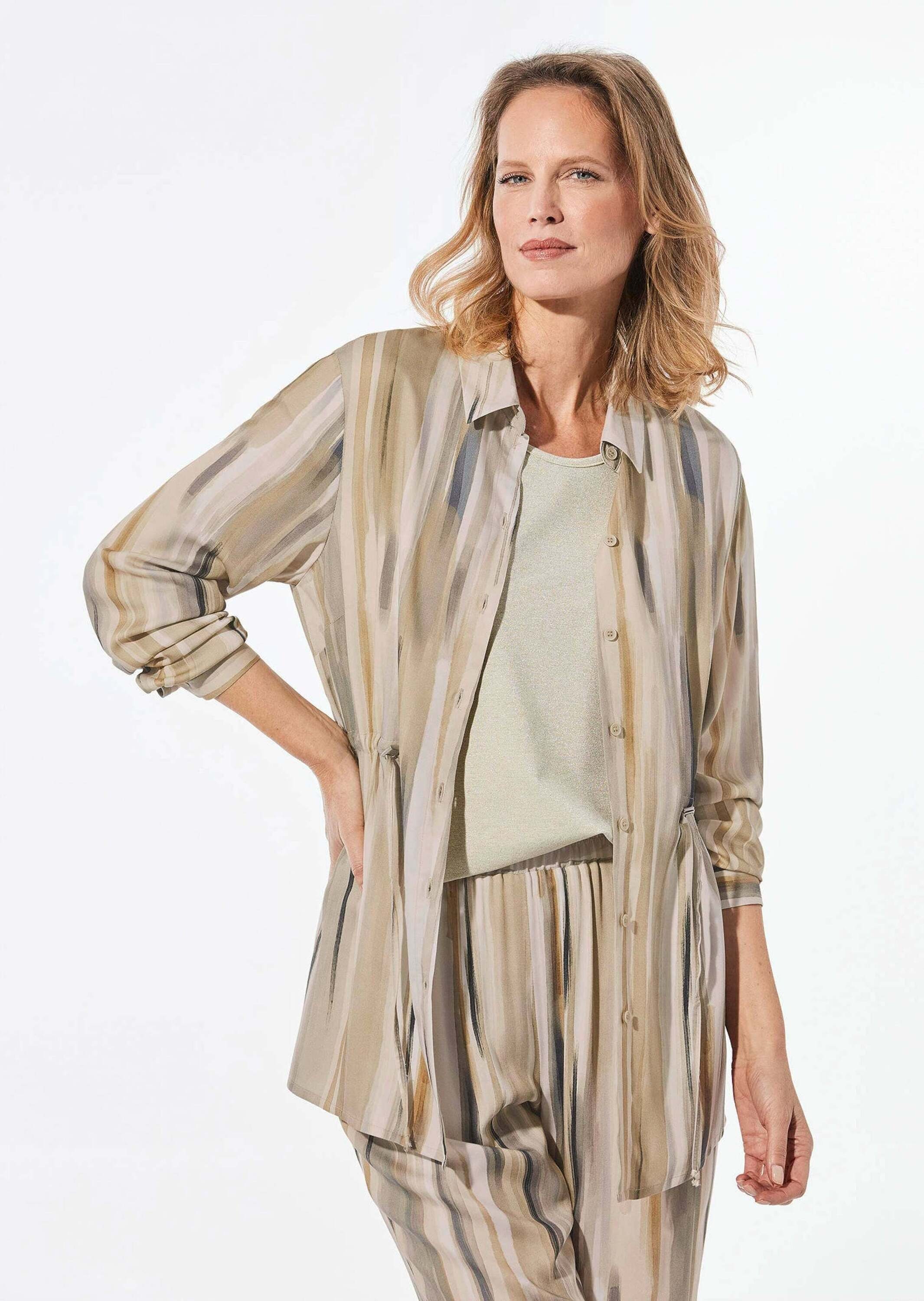 Hemdbluse Kurzgröße: Longbluse mit Bindegürtel