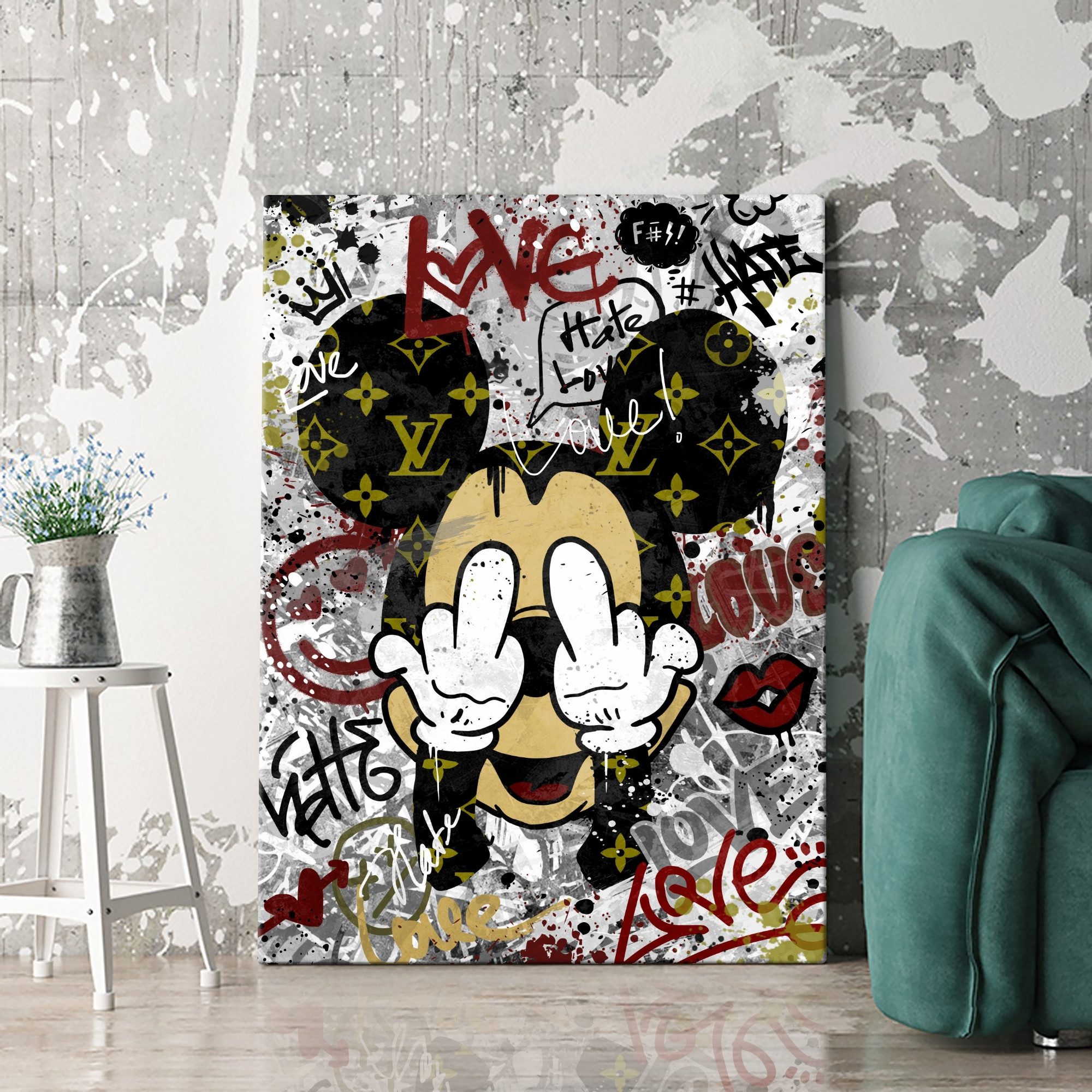 Artmazing Leinwandbild FCUK Mouse, XXL Leinwand 120x80, Poster & Kunstdrucke, Cartoon, FCUK Mouse