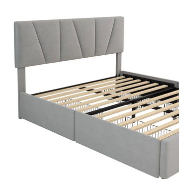 REDOM Bett Doppelbett Gästebett Gepolsterte Betten (mit vier Schubladen auf zwei Seiten,Verstellbares Kopfteil, 140*200cm), Ohne Matratze