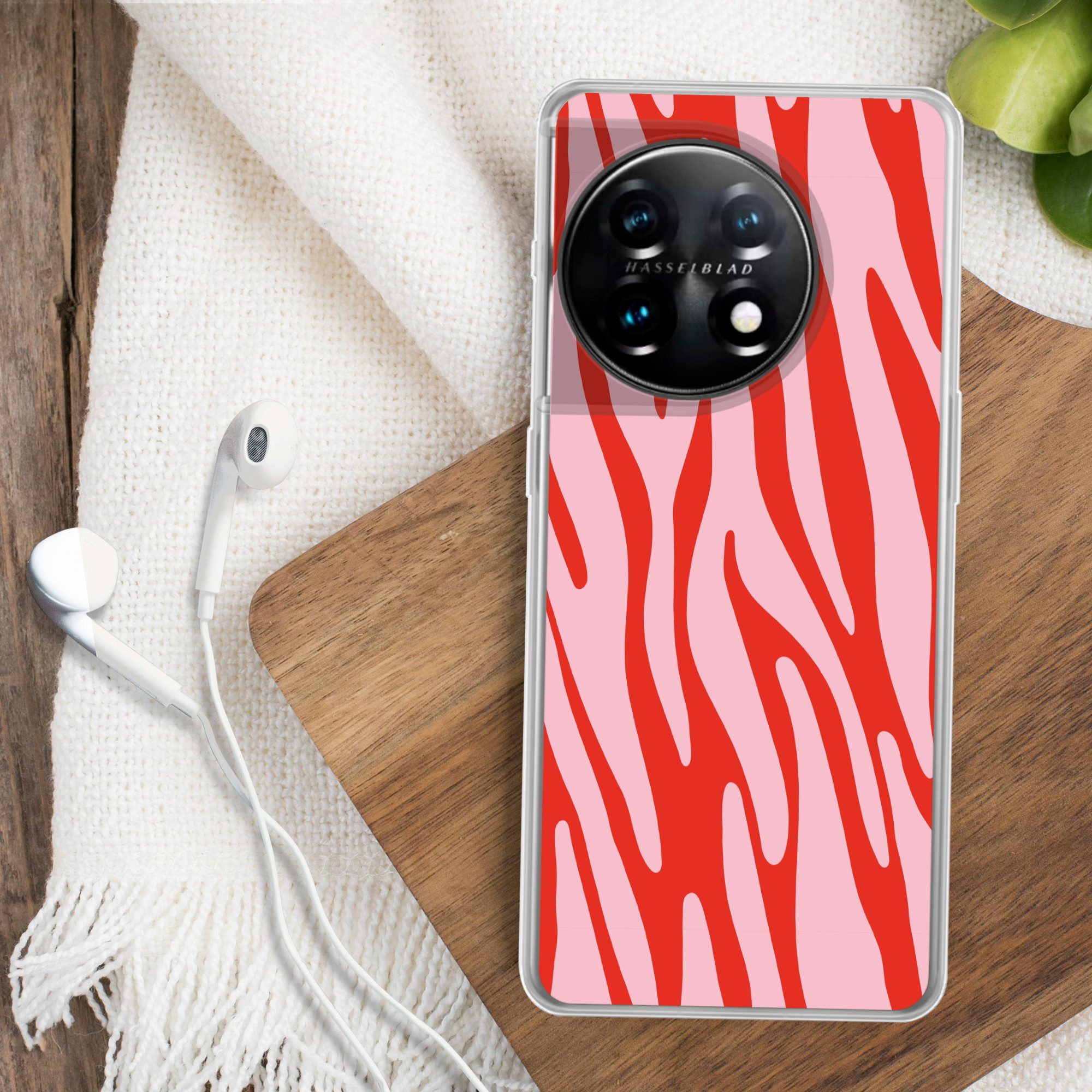 MuchoWow Handyhülle für OnePlus 11 Zebramuster - Rosa - Rot - Tiermuster, Handy Case, Silikon, Bumper Case Dünn