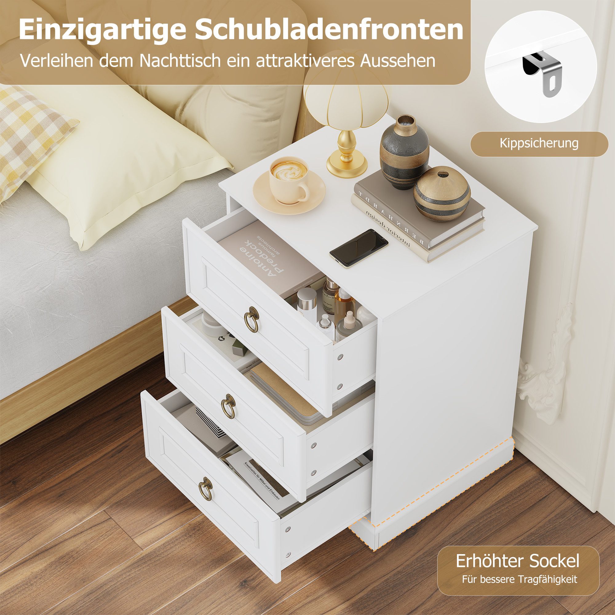 Homfa Nachttisch Nachtschrank Nachtkommode Nachtkonsole (2-St) – Bild 5 von 5
