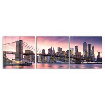 DEQORI Glasbild 'Brooklyn Bridge Abendröte', 'Brooklyn Bridge Abendröte', Glas Wandbild Bild schwebend modern