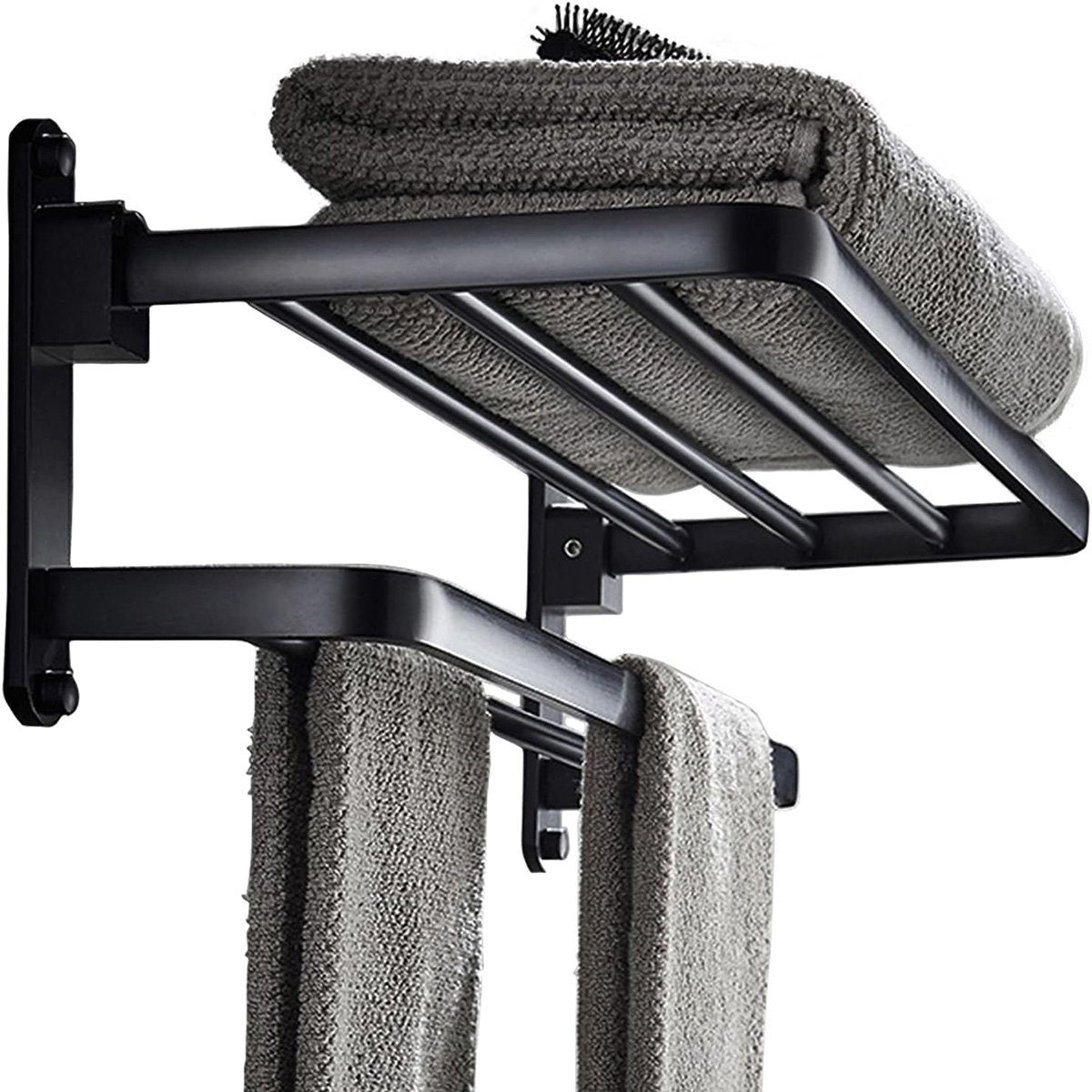 götäzer Handtuchhalter 40 cm großer Handtuchhalter für das Badezimmer, Mit doppeltem Handtuchhalter und Haken, mattschwarz | Handtuchstangen