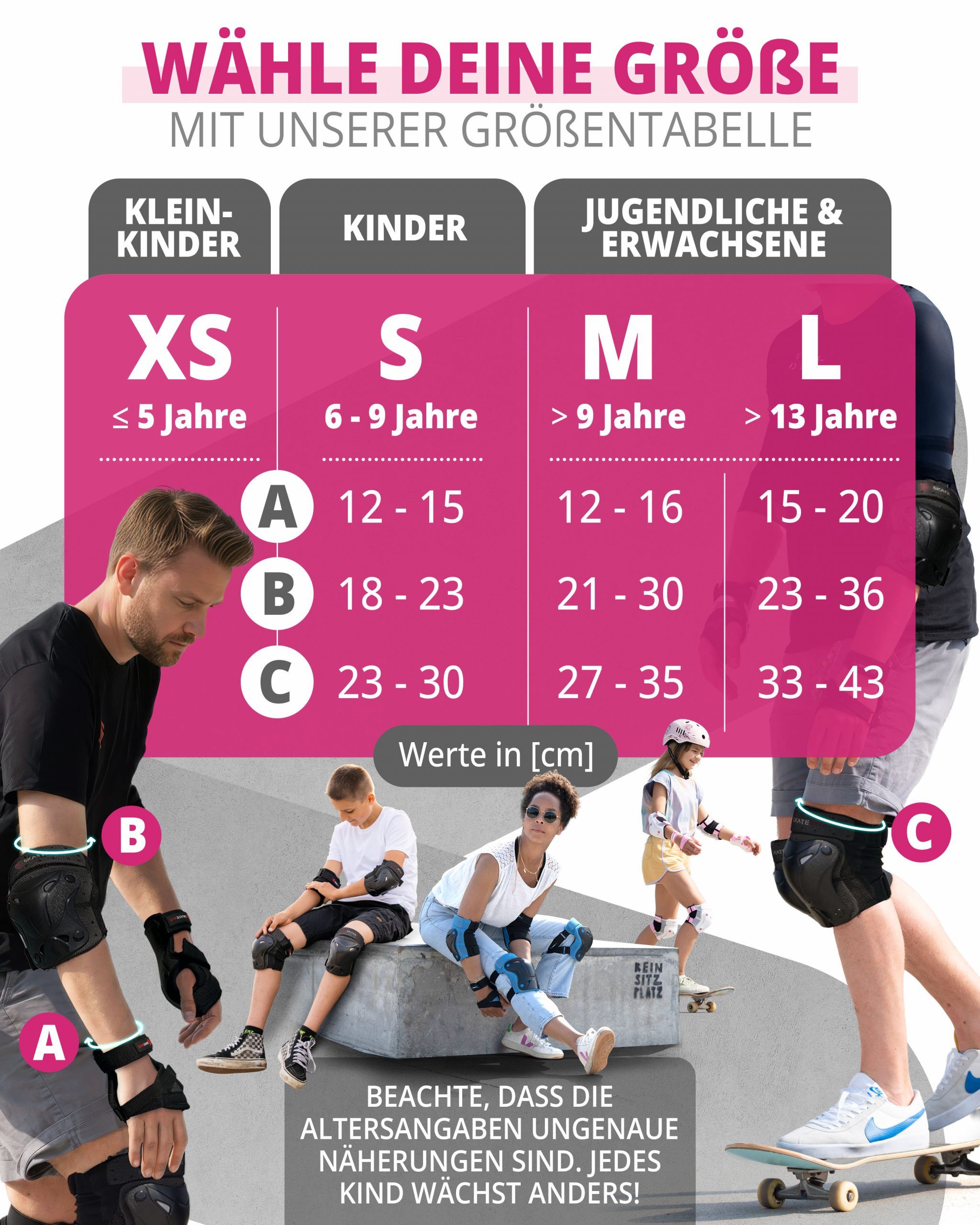 SKATEWIZ Protektoren-Set Schützer Skateboard ab 8 Jahre Protektoren Kinder und Erwachsene (Inline Skate Schonerset, 6-tlg., Knieschoner Geschenke für Kinder - I – Bild 5 von 5