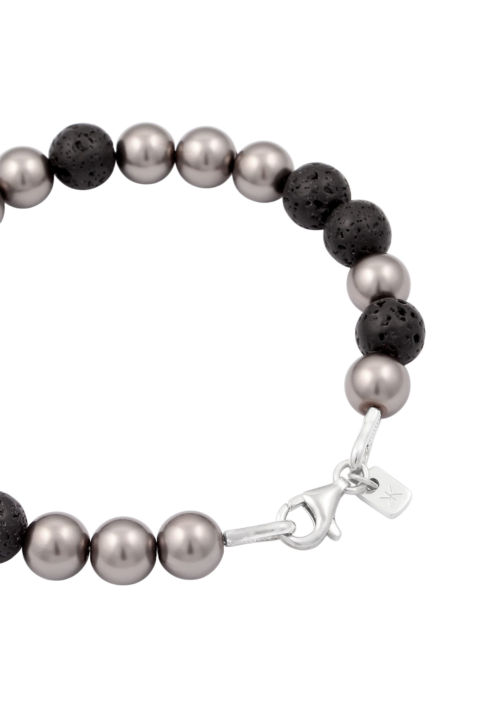 Kuzzoi Bead-Armband-Set Lava Synthetische Perle Grau Schwarz 925 Sterling Silber