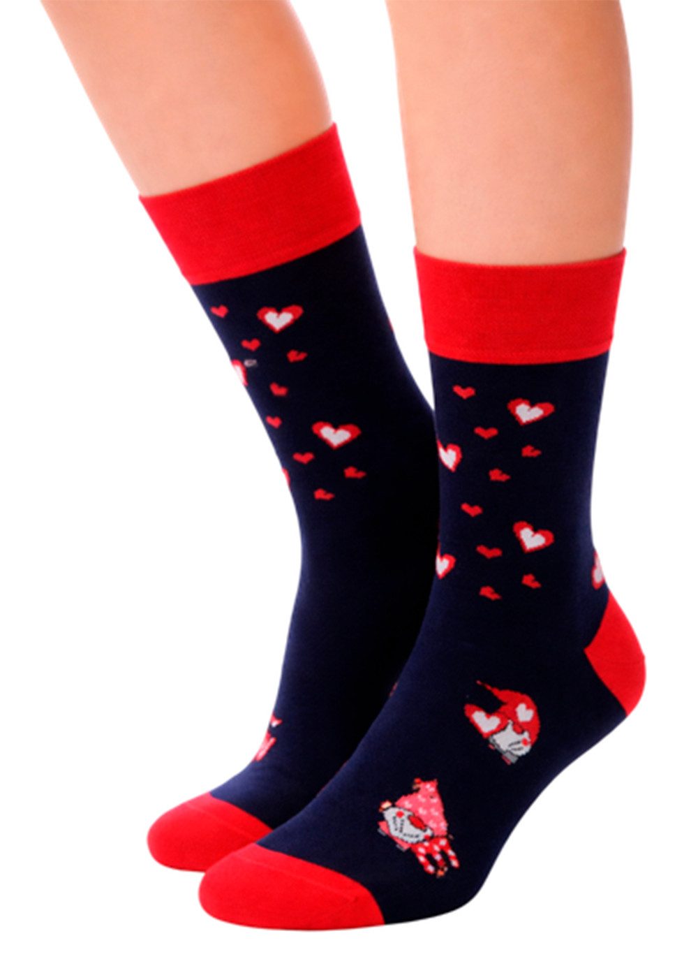 Martinex Socken 1 Paar socks Strümpfe mit Herzen Muster unisex in blau rot (unisex, für Damen, Herren und Kinder) mit Herzen, für Valentinstag, 34 35 36 37 38 39 40 41 42 43 44 45