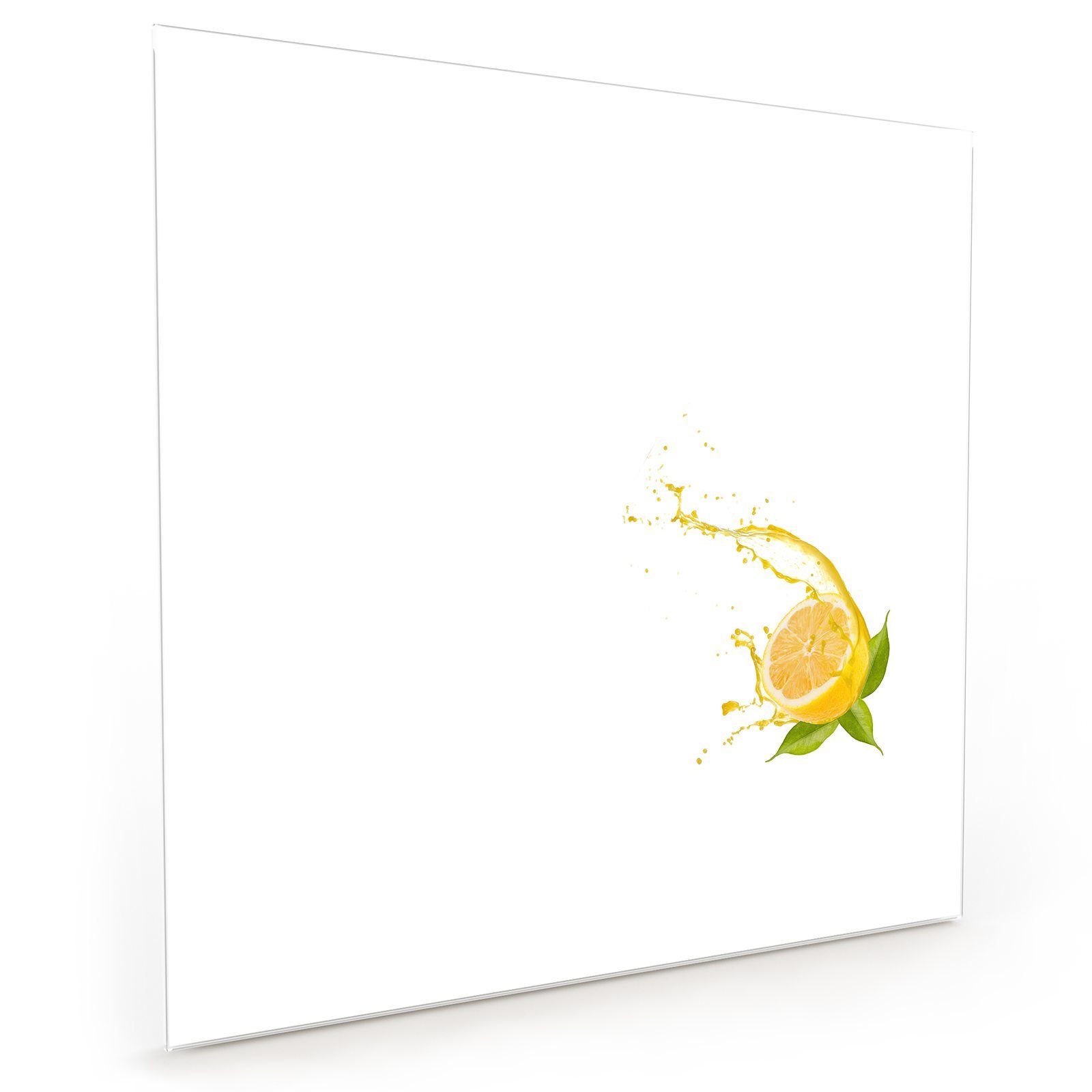 Primedeco Küchenrückwand Spritzschutz Glas Zitrone auf Blätter