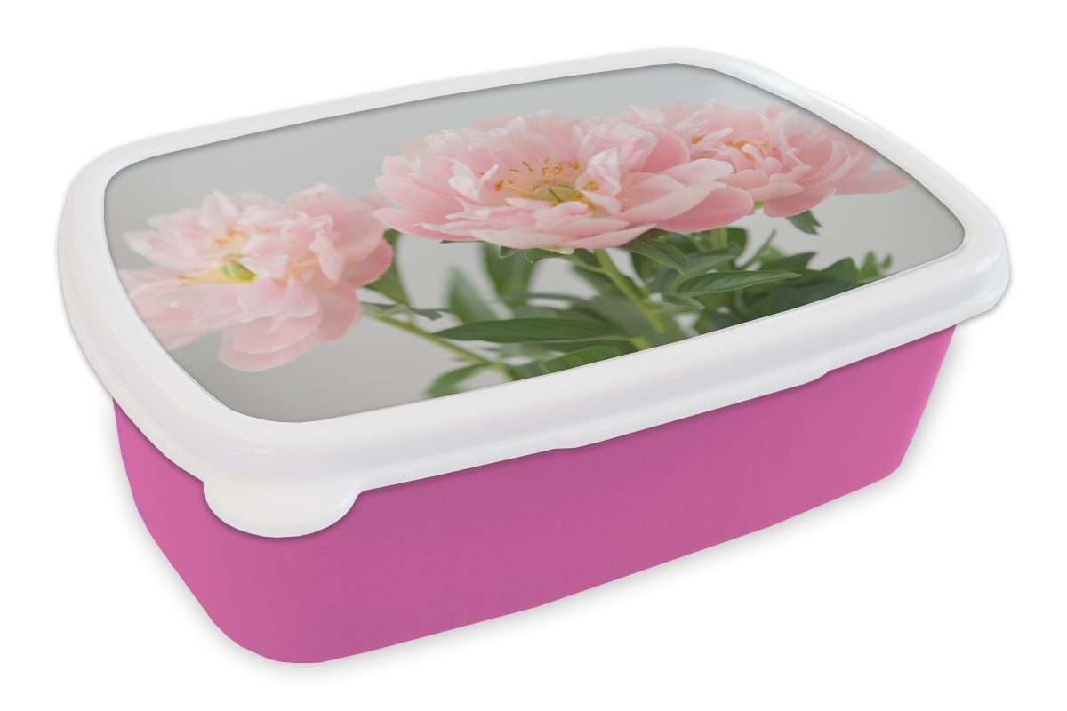 MuchoWow Lunchbox Blumenstrauß aus Brotbox rosa für Kunststoff, Kinder, (2-tlg), Snackbox, Kunststoff Brotdose Mädchen, Erwachsene, Pfingstrosen