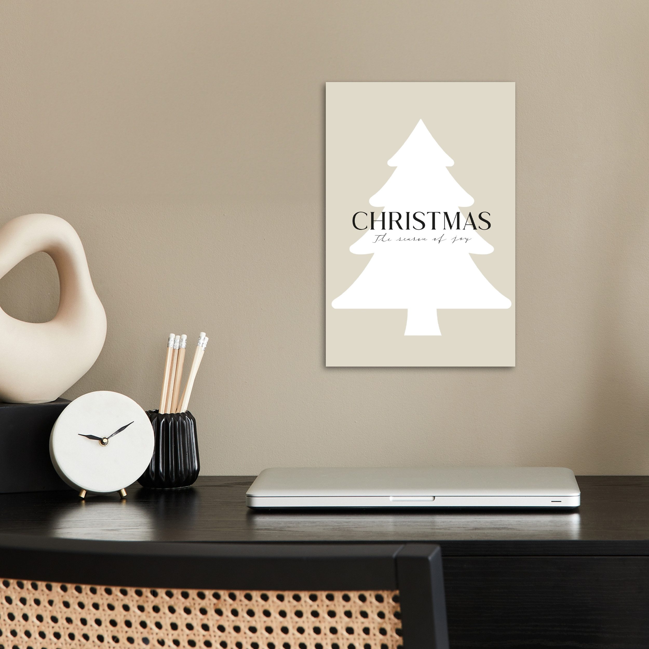 MuchoWow Poster Weihnachtsbaum - Japandi - Weihnachten - Beige, (1 St), Pos günstig online kaufen