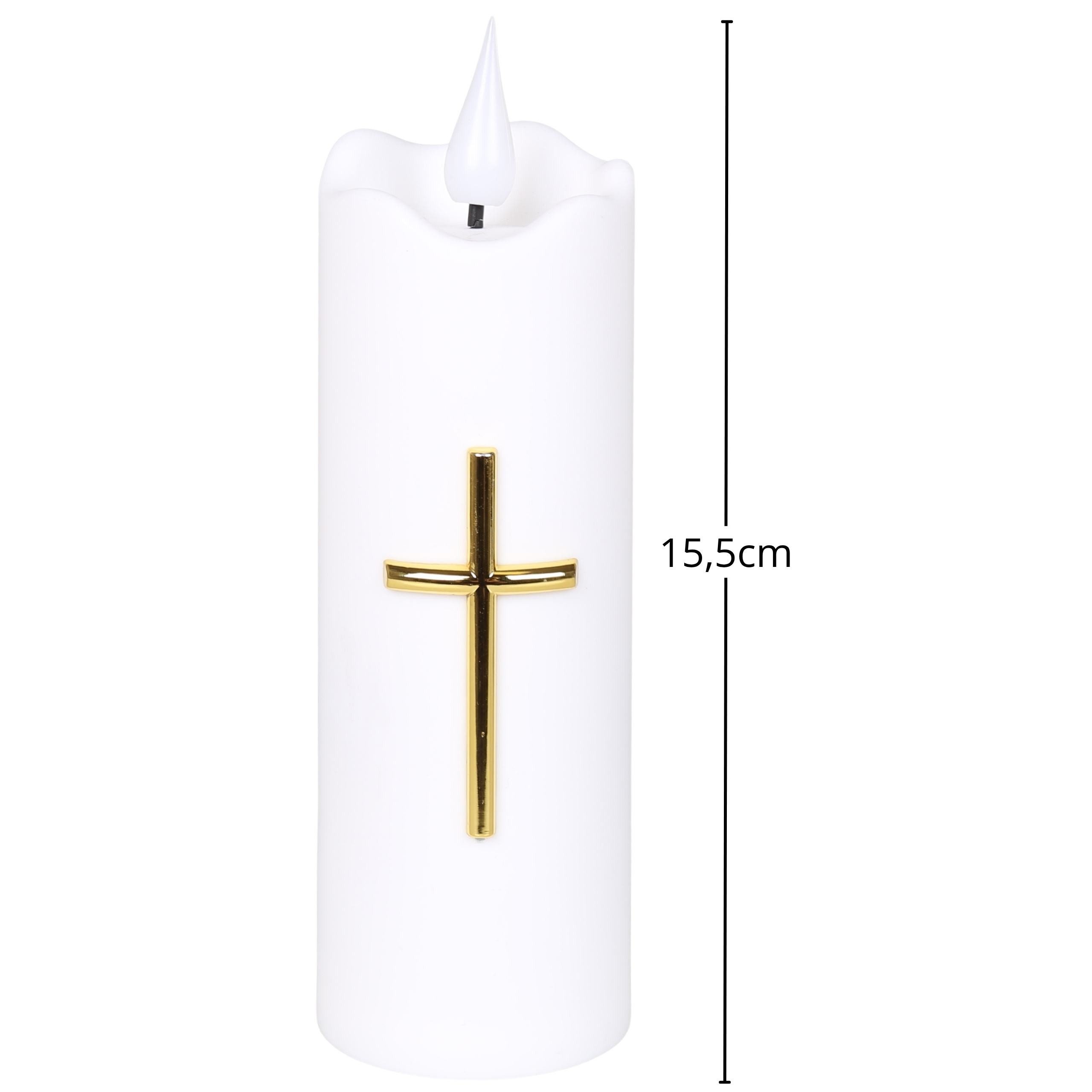 Sarcia.eu LED-Kerze Weiße LED-Kerze mit Kreuz, Flammeneffekt, batteriebetrieben, 15,5 cm – Bild 4 von 5
