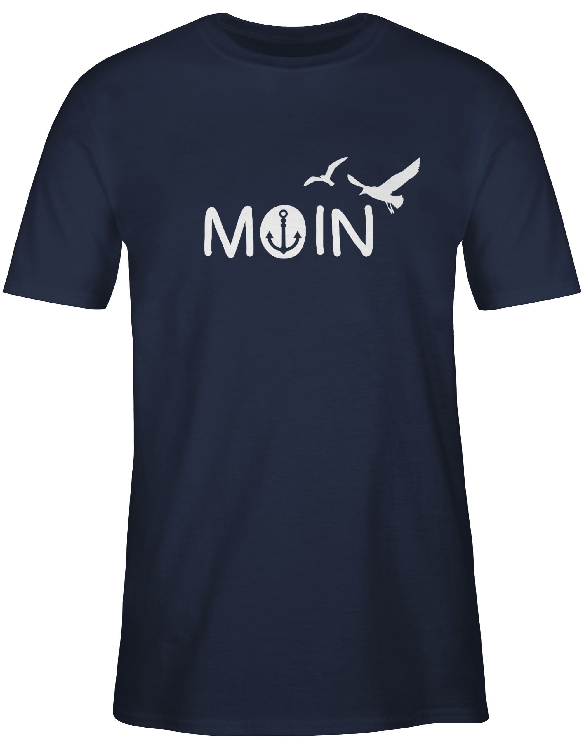 Sprüche Hamburg Moin Navy Shirtracer T-Shirt Geschenk Blau Maritime Nordsee Statement 01 Moin