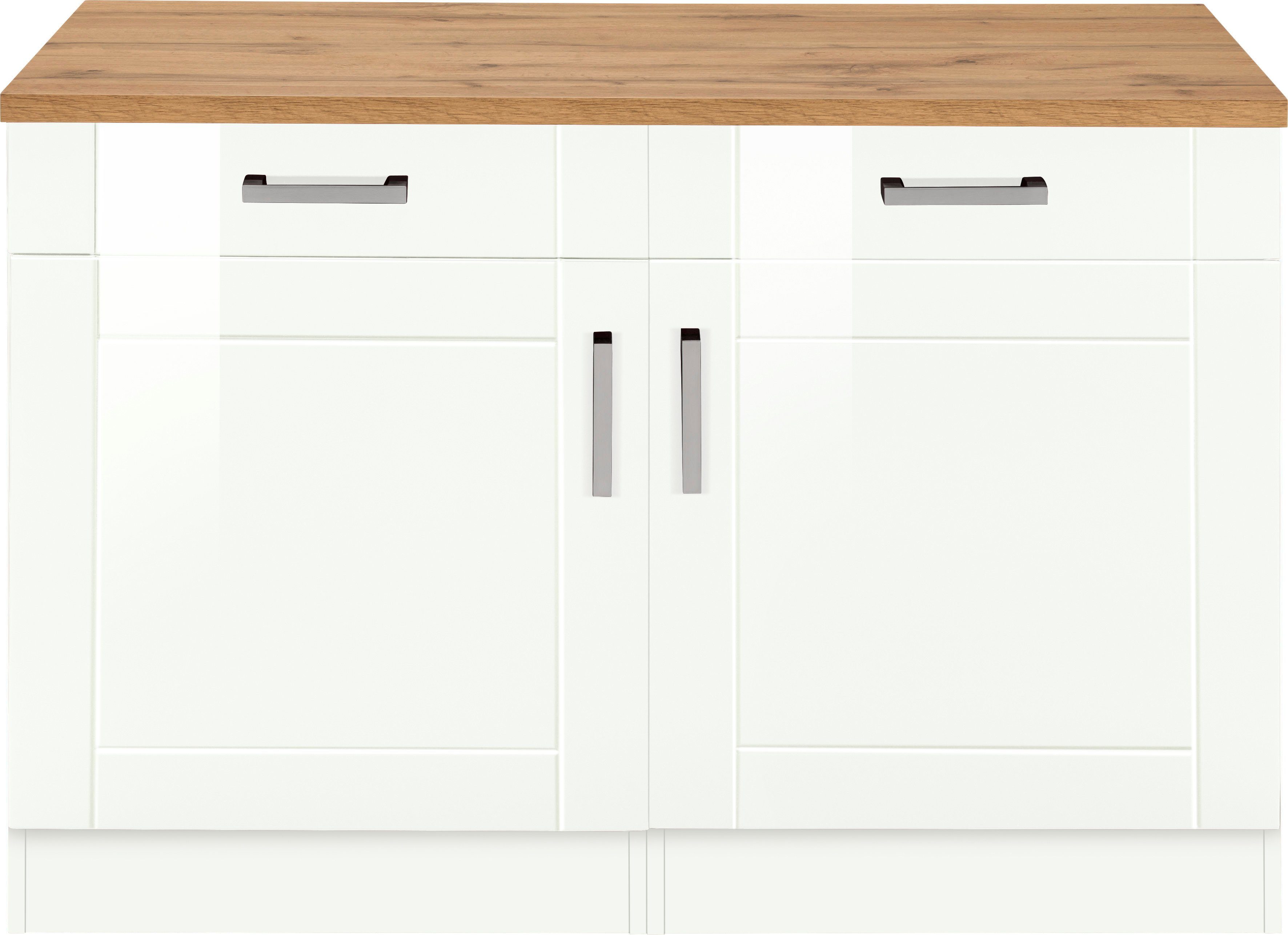 KOCHSTATION Unterschrank KS-Tinnum 120 cm breit, Metallgriffe, MDF Fronten, 2 Schubkästen, 2 Türen