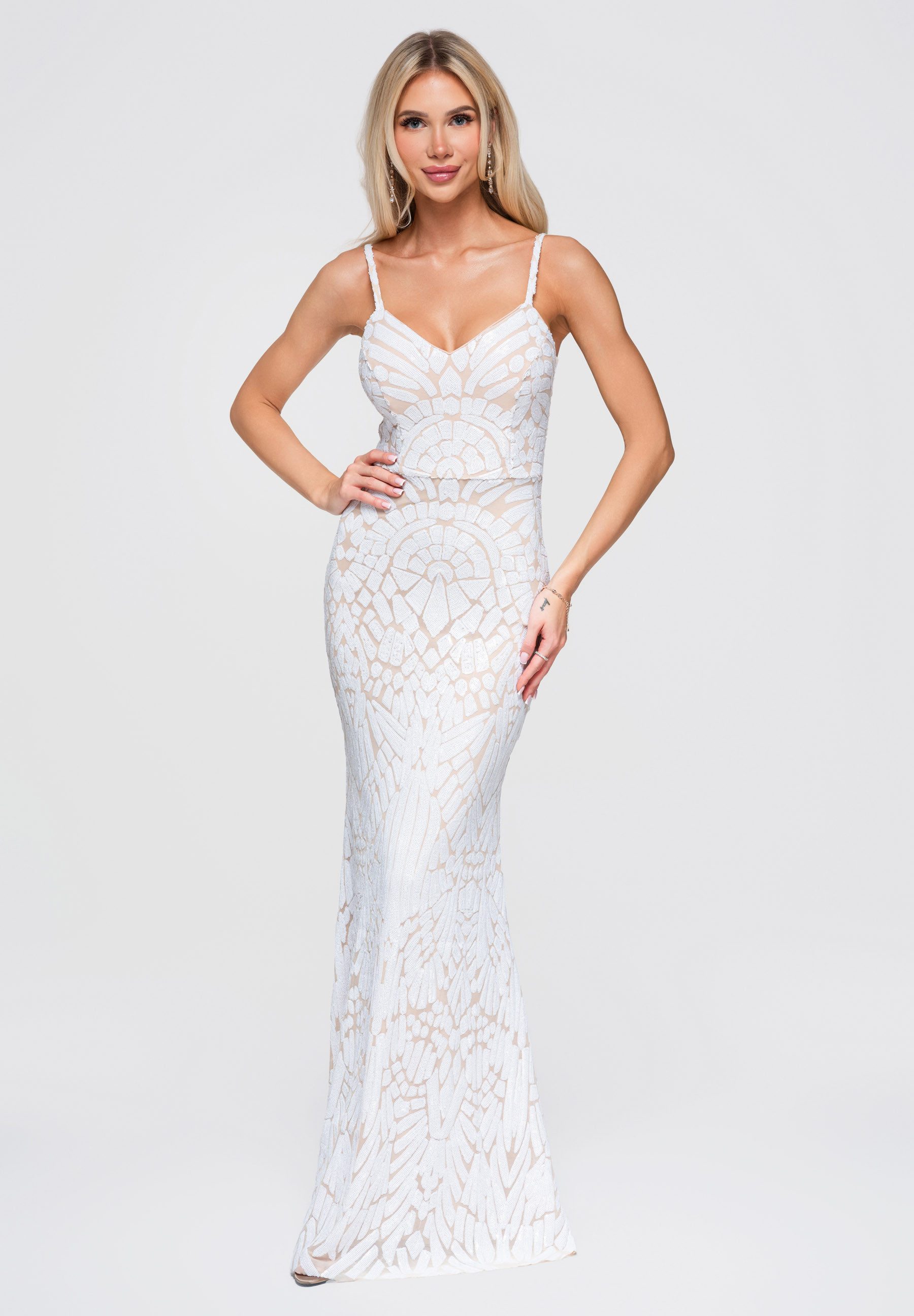 OMBRE Abendkleid Damen Abendkleid Maxi mit Herz-Ausschnitt Weiß XL (kein Set, 1-tlg) – Bild 5 von 5