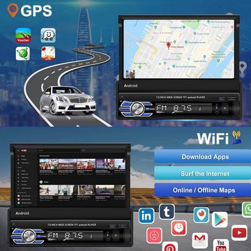 Hikity Android 1Din 7'' Touchscreen mit GPS Navigation Rückfahrkamera Autoradio (Mirror Link WiFi FM RDS Bluetooth und USB AUX, Ausklappbarer Bildschirm)
