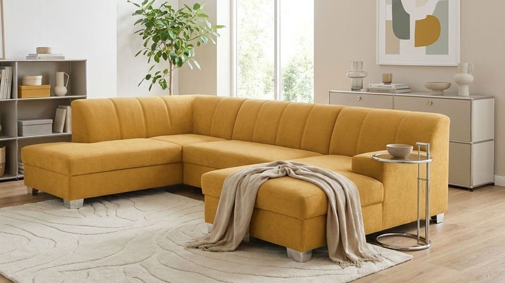 OTTO home Wohnlandschaft Lolland 296 x 195 cm, modern, mit Steppungen, mittelfester Sitz, U-Form, aus pflegeleichtem, weichem Luxus-Microfaser