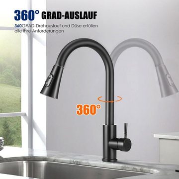 LETGOSPT Küchenarmatur Niederdruck Wasserhahn Edelstahl Küchenarmatur Ausziehbar Armatur 360° Drehbar Spültischarmatur Einhebel Armatur mit Brause Wasserhahn