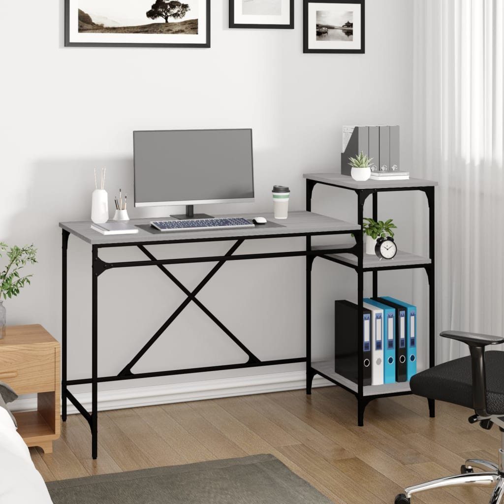 furnicato Schreibtisch Regal mit 135x50x90 cm Holzwerkstoff Sonoma Grau