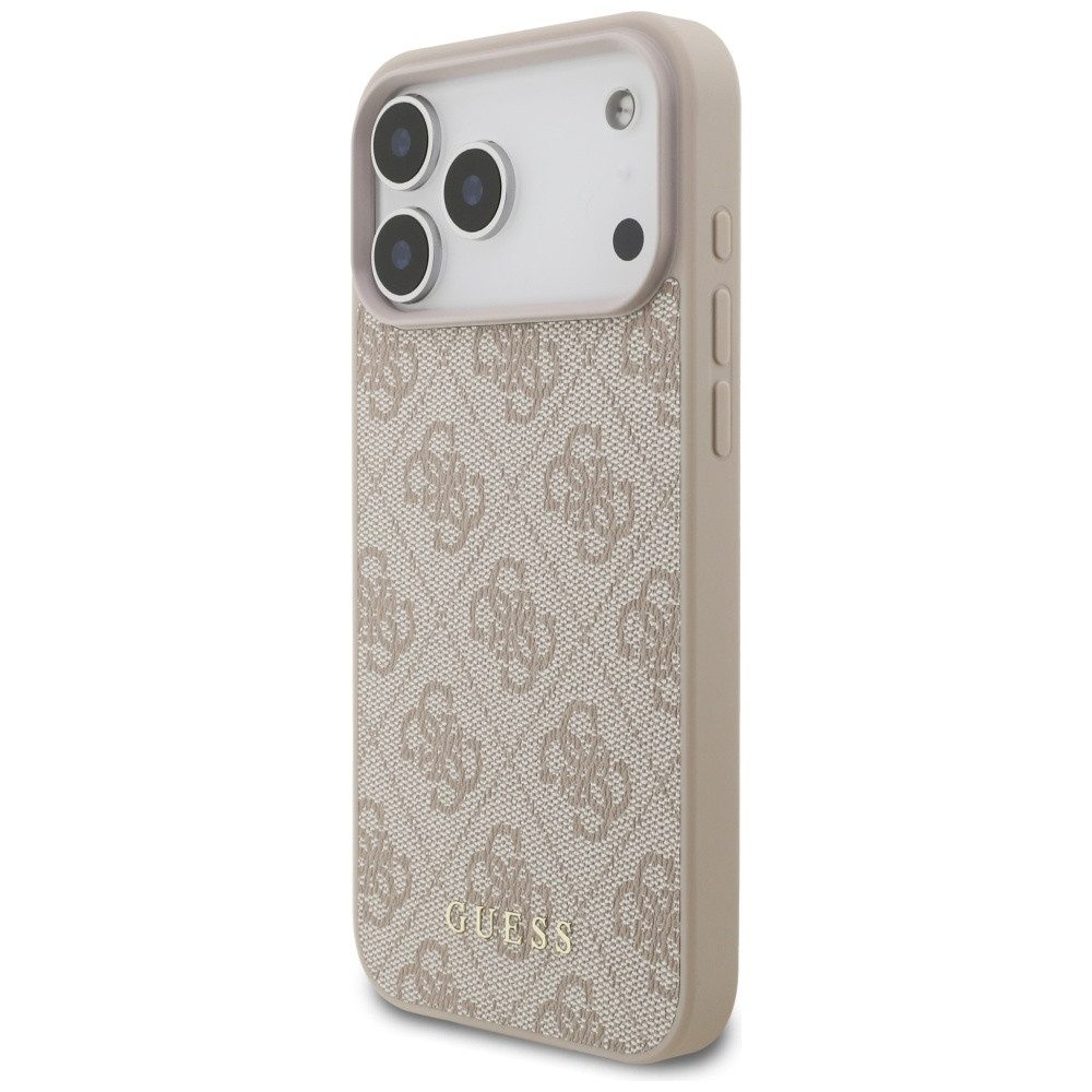 Guess Handyhülle Case iPhone 17 Pro Max Classic Kunstleder rosa Logo goldfarbig 6,9 Zoll, Kantenschutz