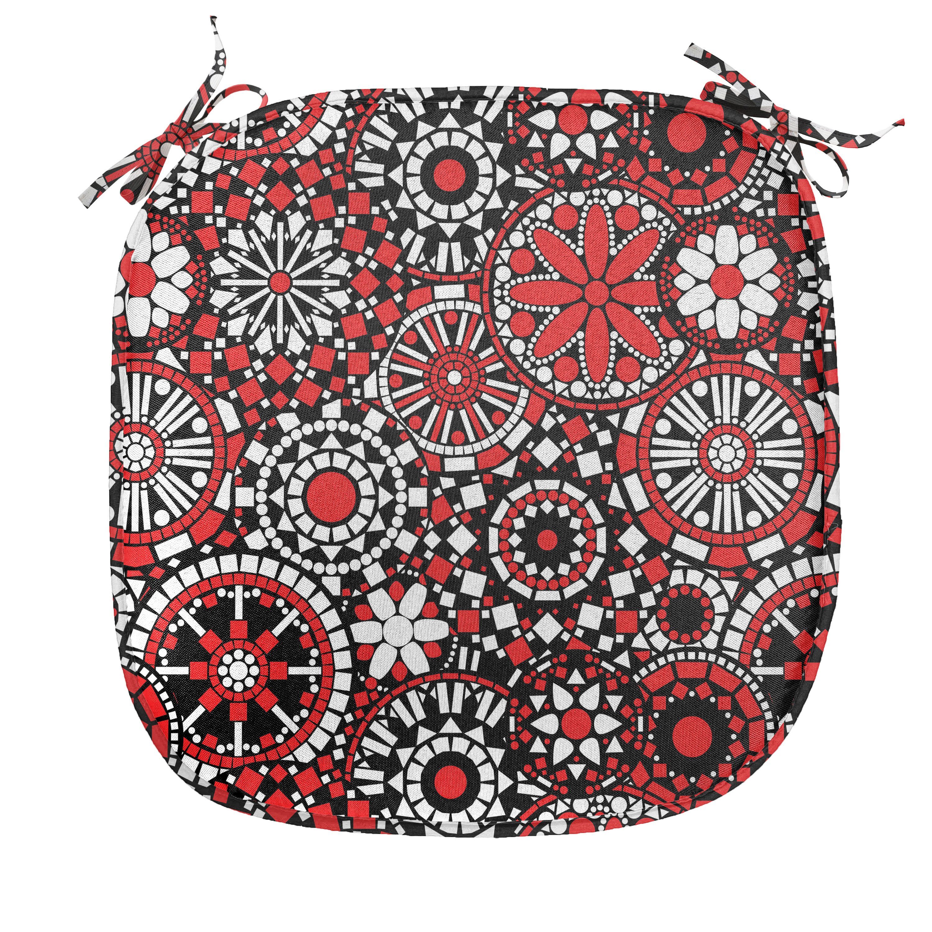 Abakuhaus Stuhlkissen Dekoratives wasserfestes Kissen mit Riemen für Küchensitze, Red Mandala Blumen-Mosaik