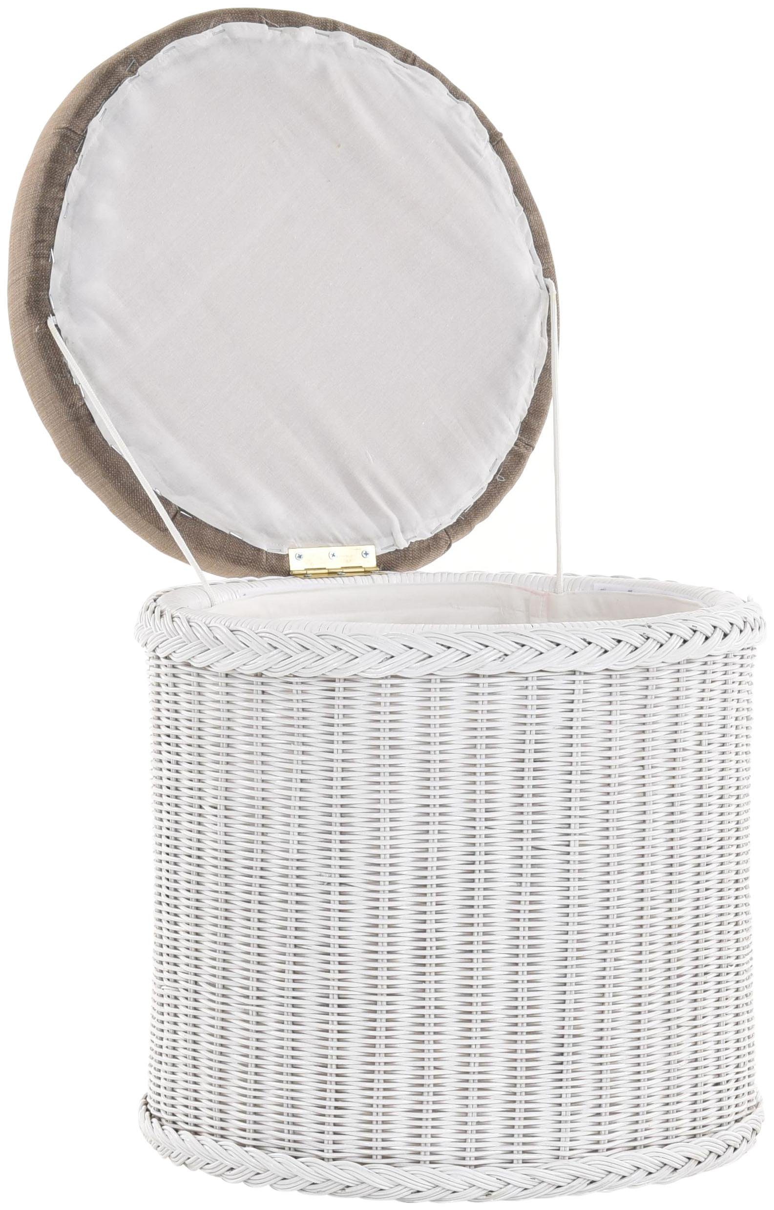 Krines Home Wäschekorb Rattan Sitzhocker mit Stauraum Rund Badhocker Sitz gepolstert Deckel, mit gepolstertem Deckel, mit herausnehmbarem Inlett