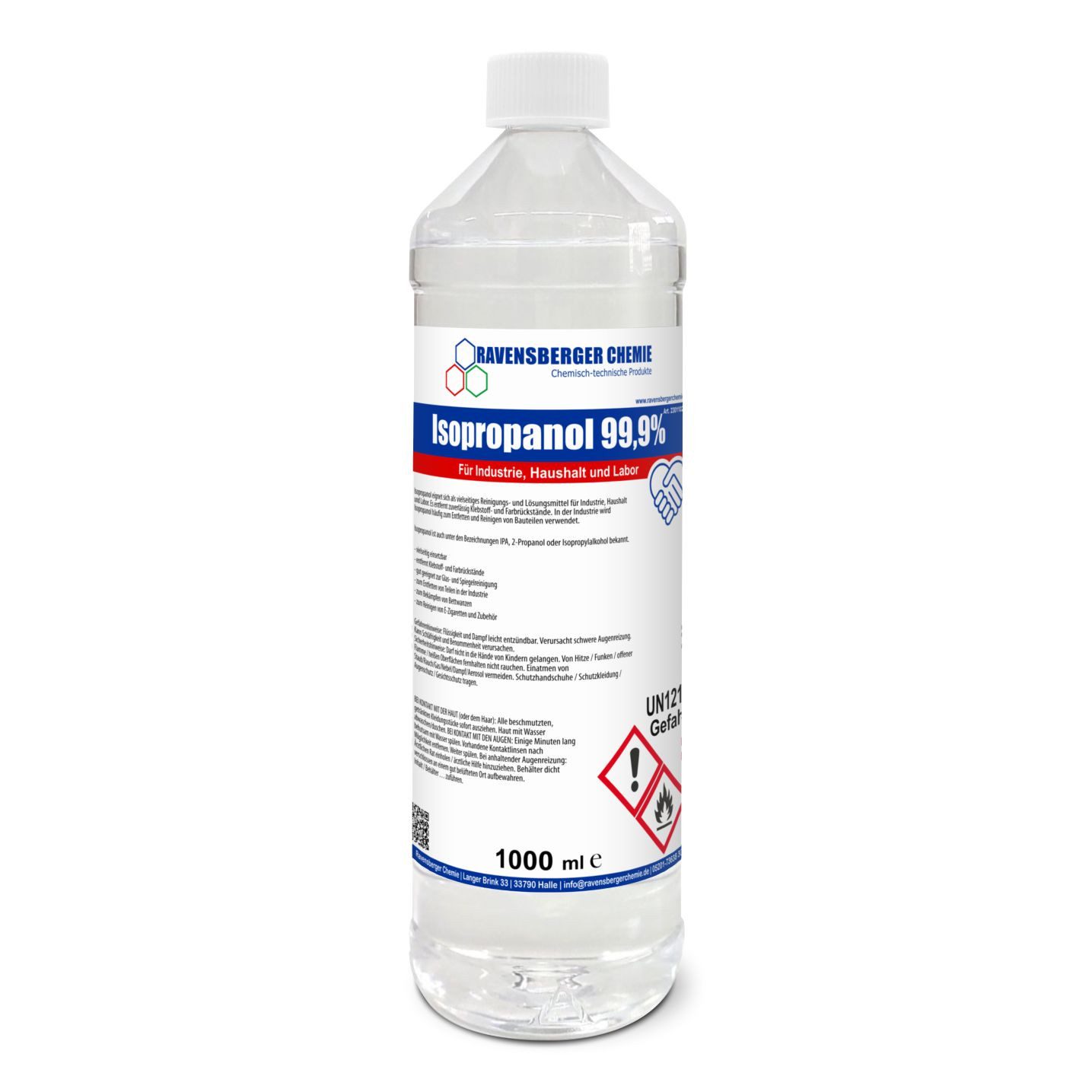 Ravensberger Chemie Isopropanol 99,9% - 1 Liter Reinigungsalkohol (1 Liter Flasche von Ravensberger Chemie - Premium IPA 99,9 % – Für Haushalt, Elektronik & Werkstatt)