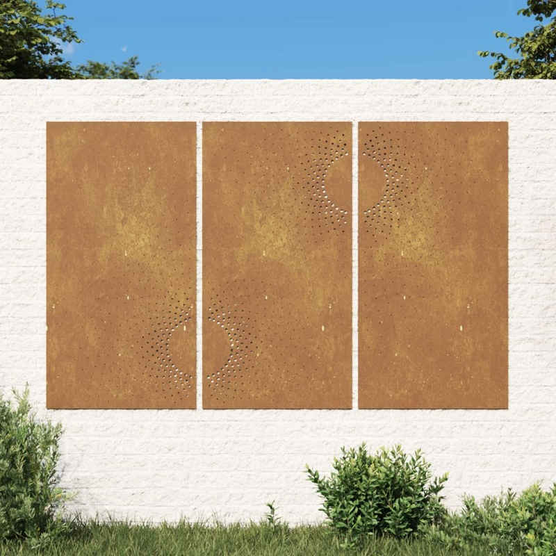 vidaXL Wandbild 3-tlg. Garten-Wanddeko 105x55 cm Cortenstahl Sonnen-Design