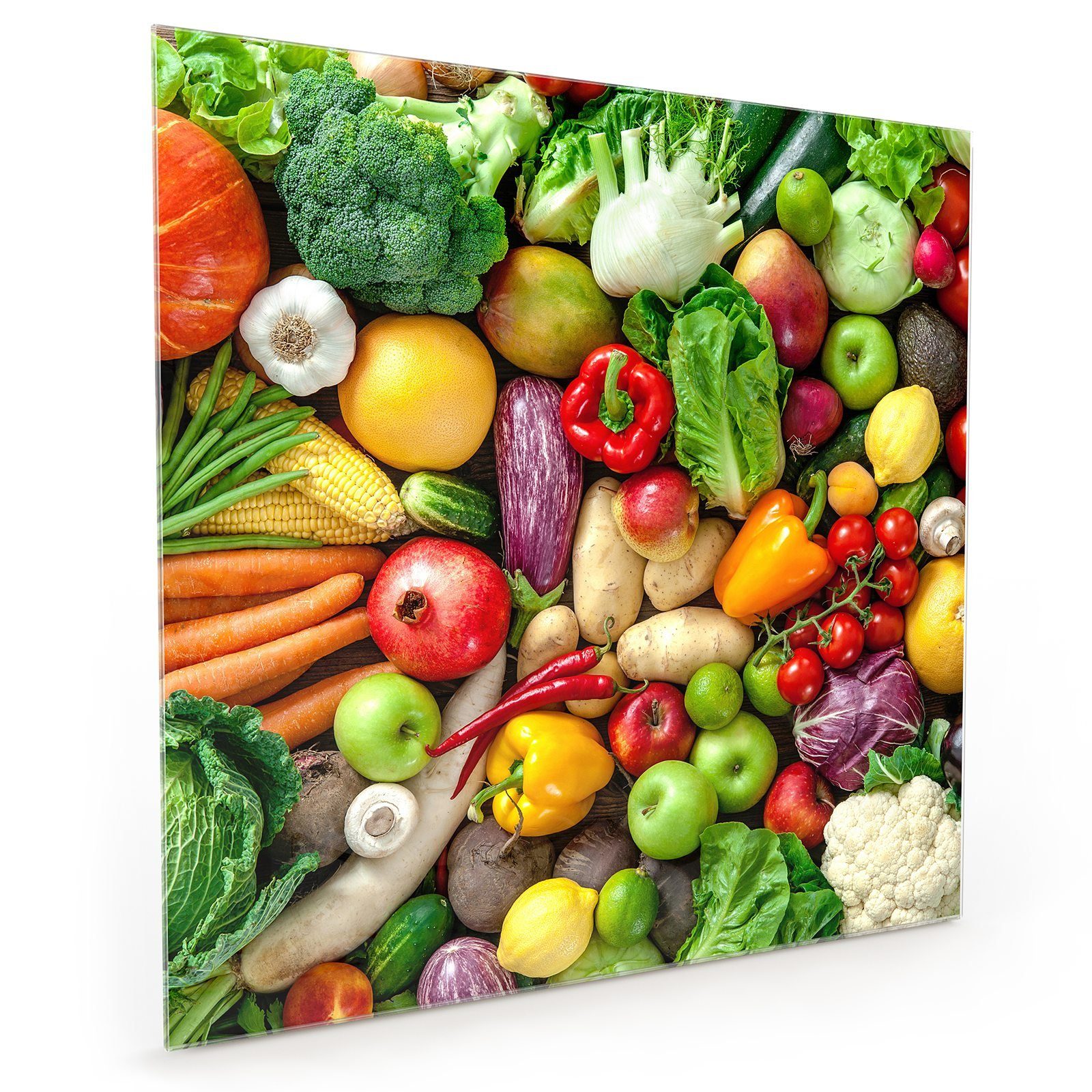 Primedeco Küchenrückwand Küchenrückwand Spritzschutz Glas mit Motiv Obst und Gemüse