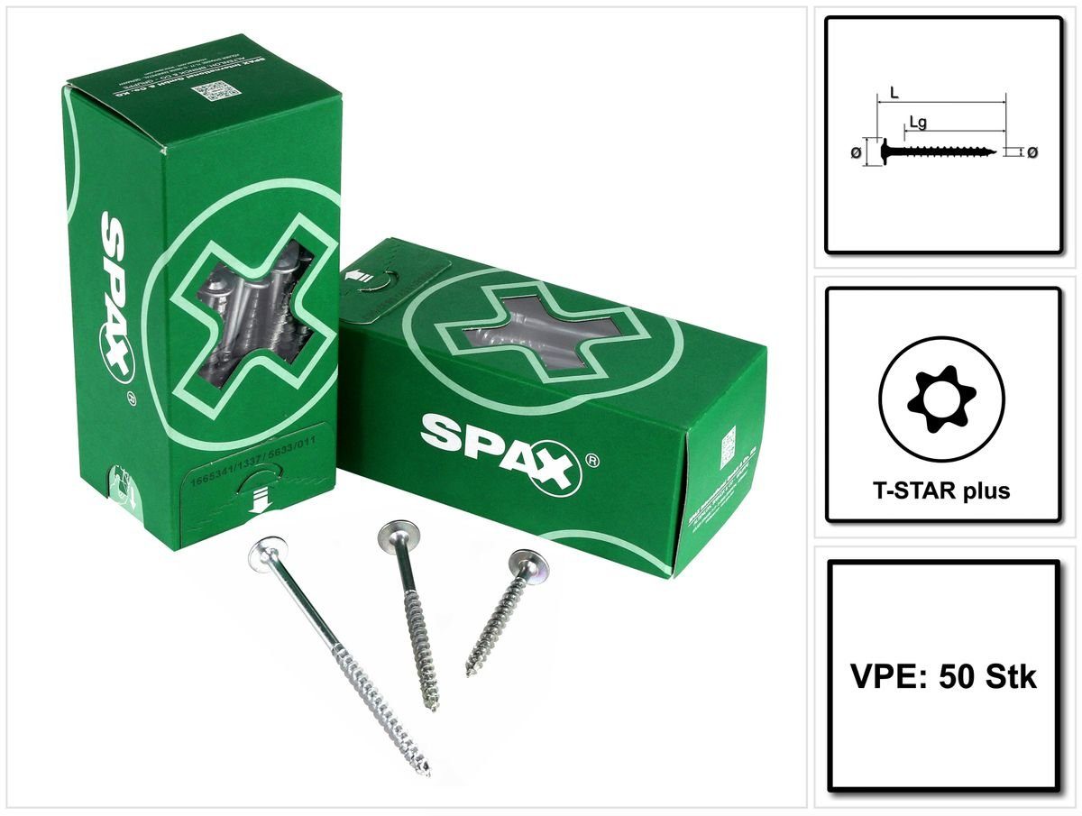 SPAX Terrassenschraube SPAX HI.FORCE Tellerkopfschraube 8,0 x 120 mm 50 Stk. (0251010801205) Vollgewinde Torx T-STAR plus WIROX 4CUT