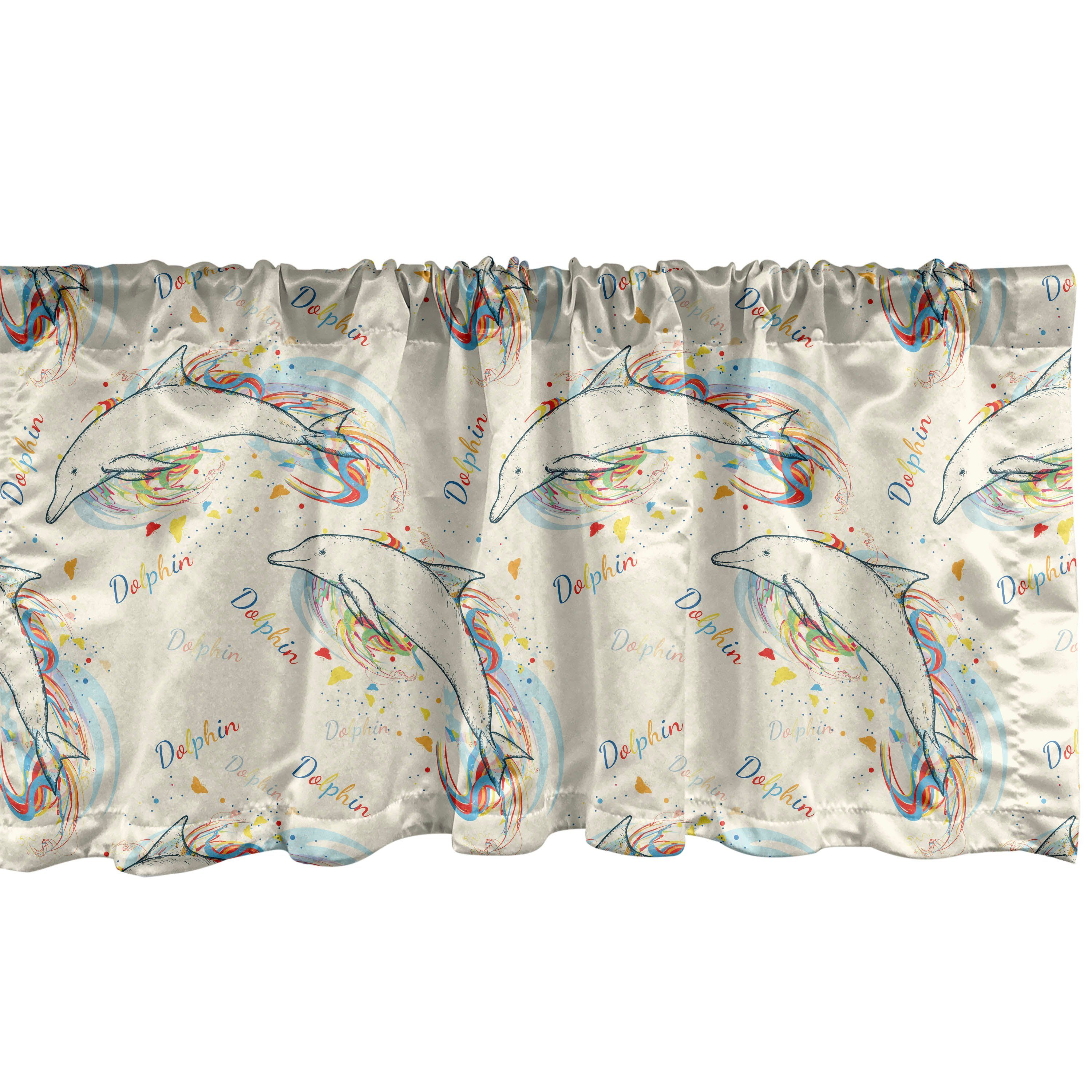 Scheibengardine Vorhang Volant für Küche Schlafzimmer Dekor mit Stangentasche, Abakuhaus, Microfaser, ocean Life Schwimmen-Delphine
