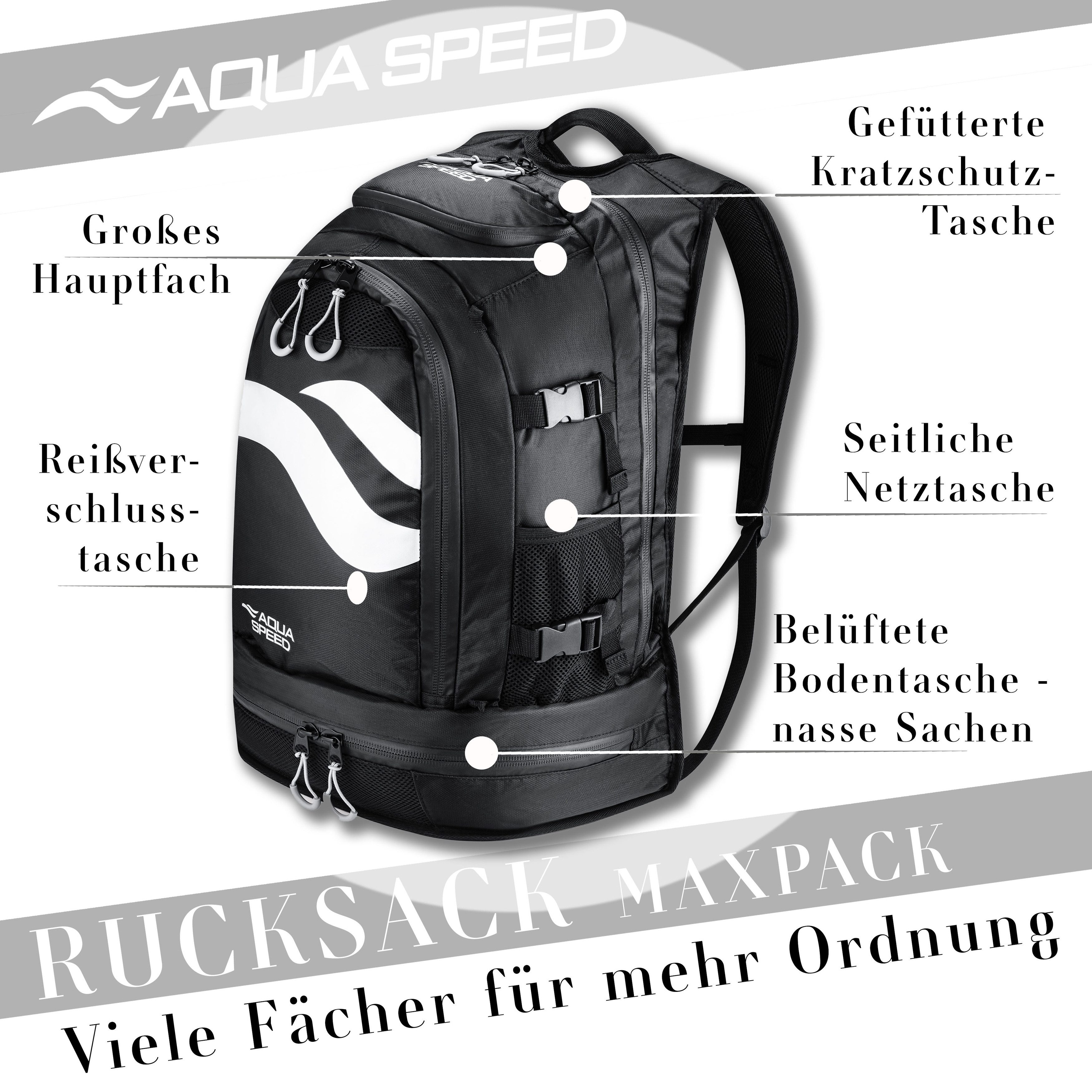 Aqua Speed Sportrucksack (Swim Backpack 45 Liter Triathlon Wettkampf), Belüftetes Bodenfach für nasse Schuhe & Sportkleidung