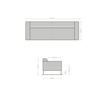 DELIFE 2-Sitzer Svea, 220x90 cm Flachgewebe Mint 3-Sitzer